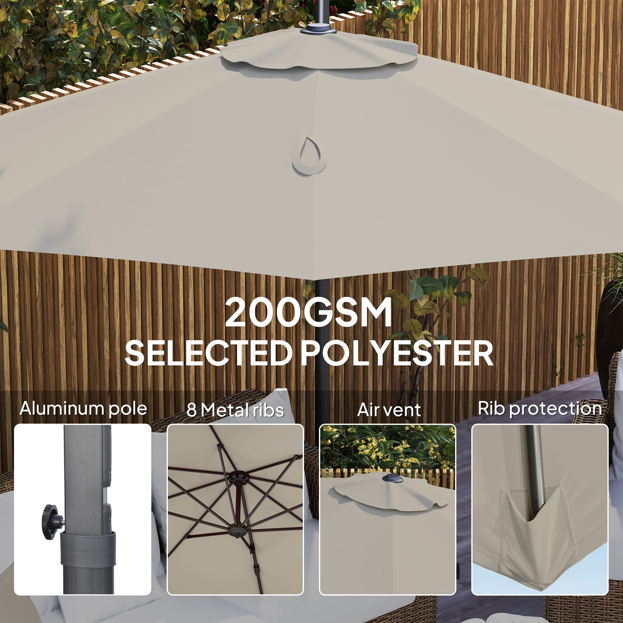 Outsunny 3 m Five-Angle Cantilever Parasol - Light Grey