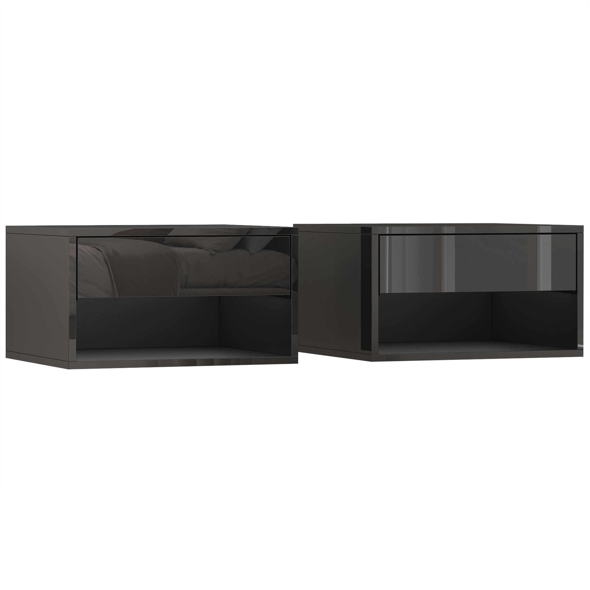 HOMCOM Floating Bedside Tables Set of 2, Wall Mounted Nightstand, High Gloss Black