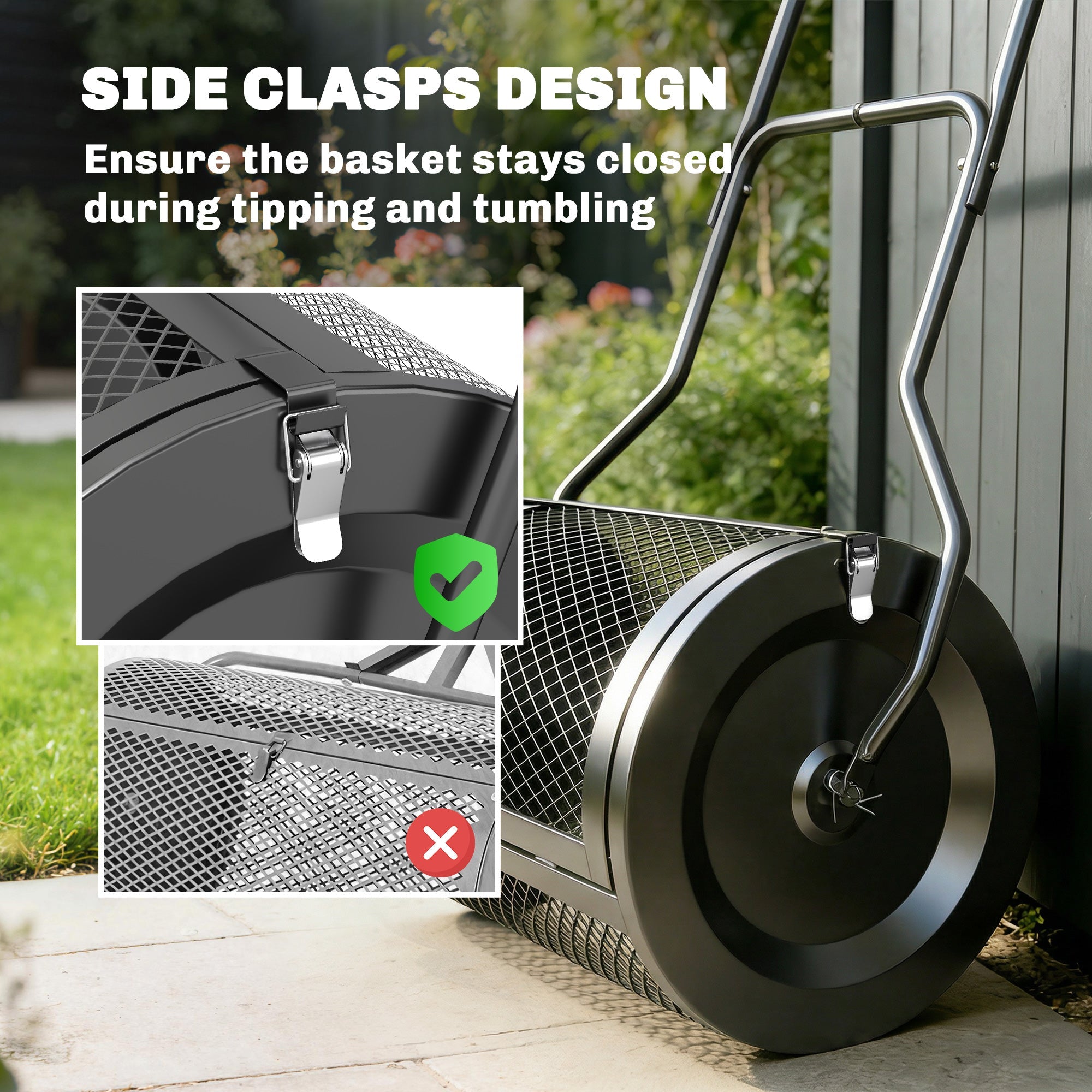 Outsunny Compost Spreader, 20" Peat Moss Spreader with Detachable U-Shaped Handle and Metal Mesh Basket