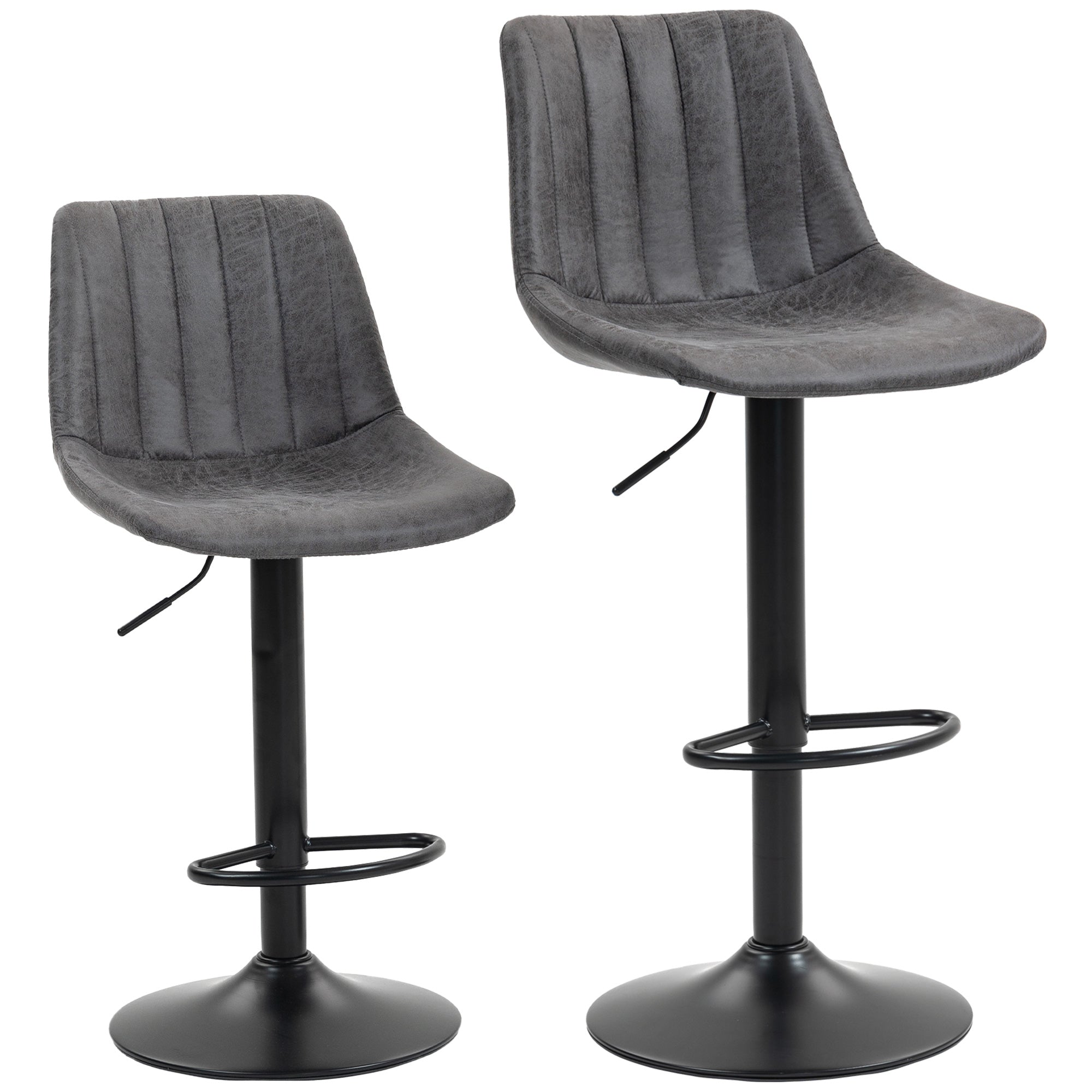 HOMCOM Set of 2 Leathaire Tub Bar Stools - Charcoal Grey