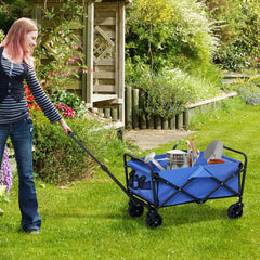 Outsunny 62L Festival Trolley on Wheels, Garden Folding Trolley Cart, 120kg Heavy Duty Collapsible Folding Wagon with Adjustable Handle and Carrying Bag for Beach, Camping, Festival, Blue