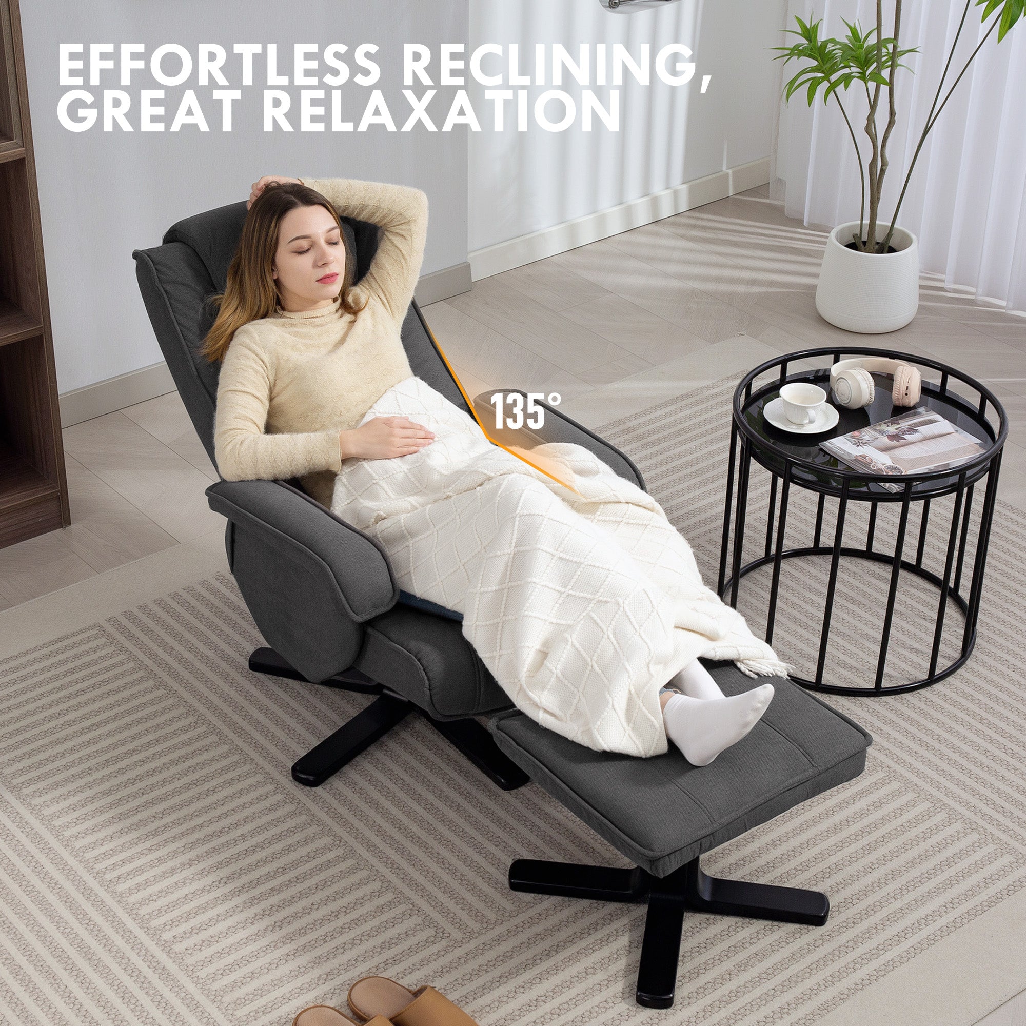 HOMCOM Rocker Swivel Recliner Chair with Footstool - Charcoal Grey Velvet