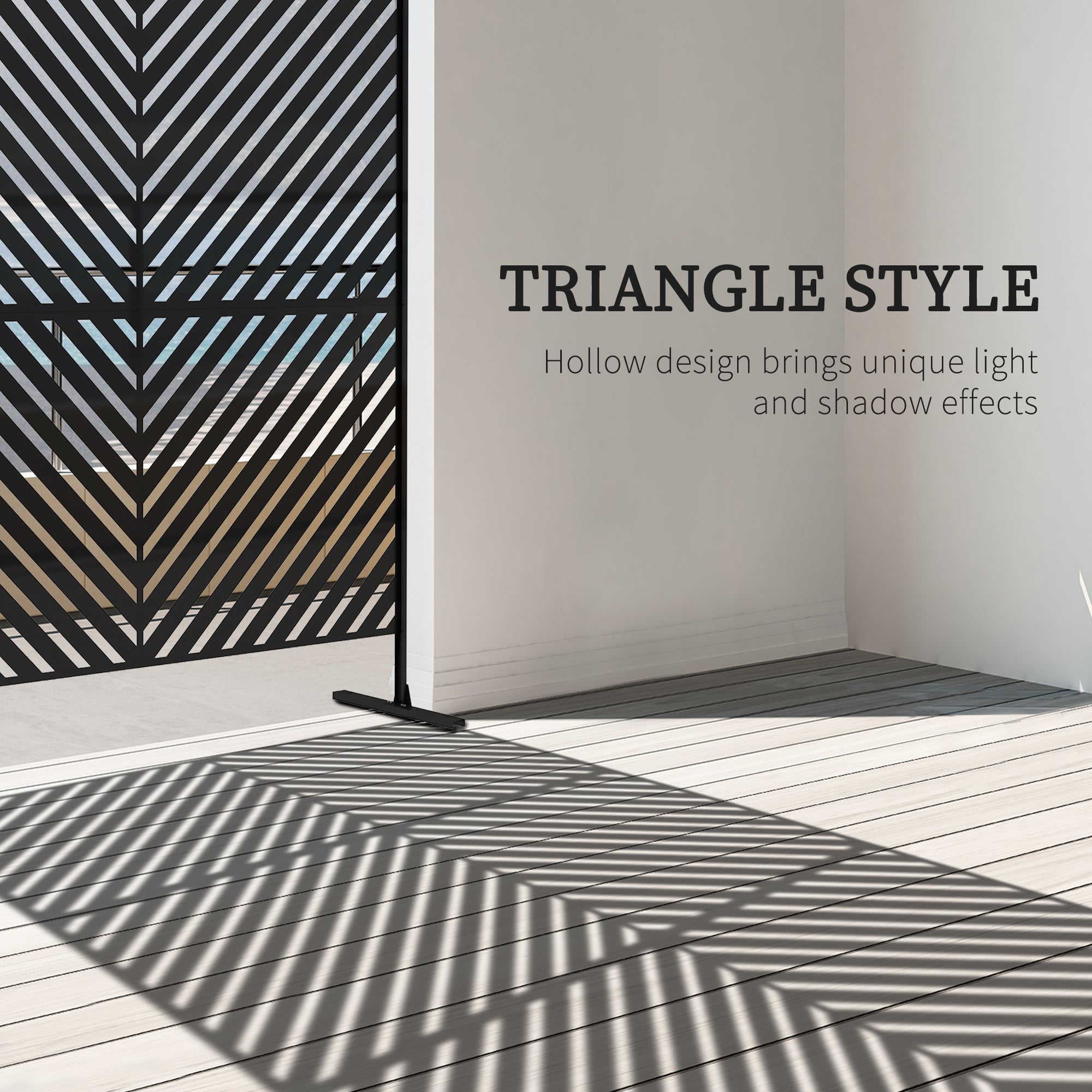 Outsunny 6.5FT Decorative Outdoor Divider, Metal Privacy Screen with Stand, Triangle Style, Black