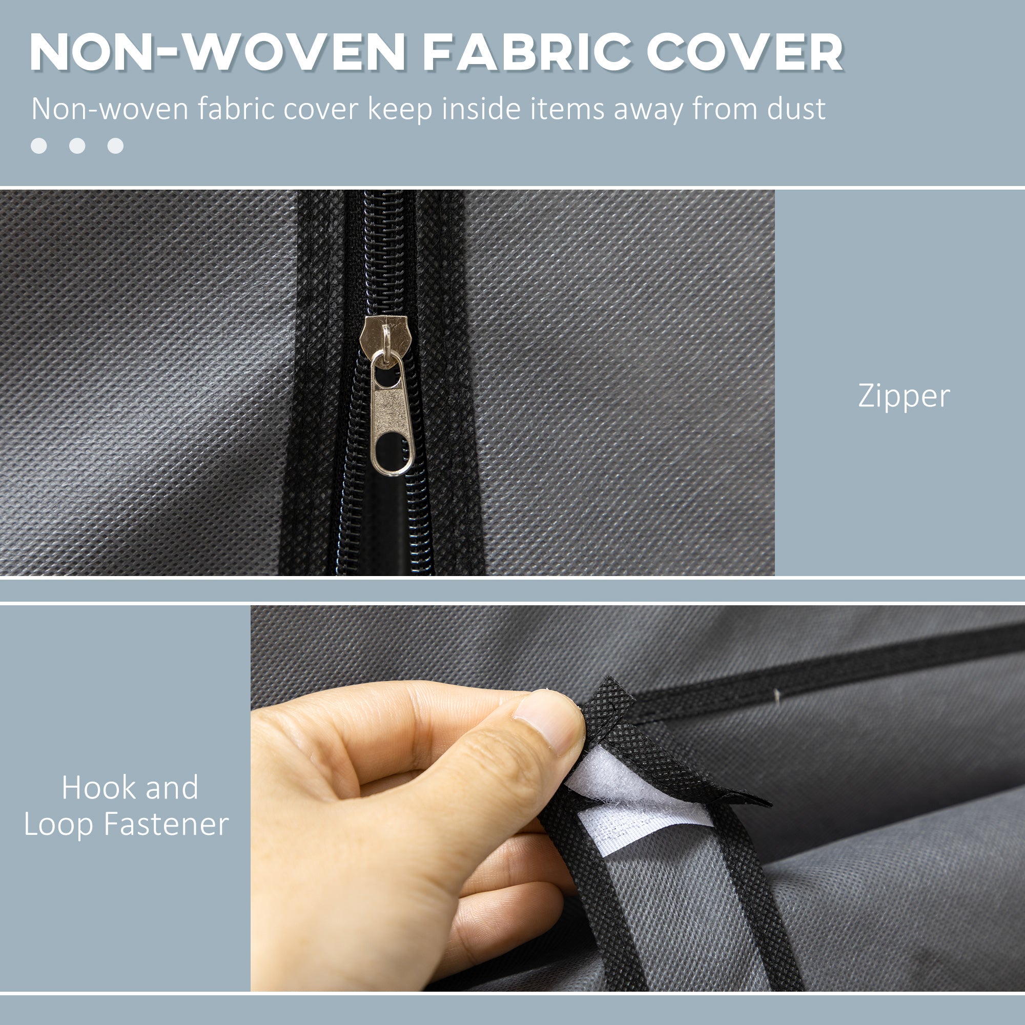 HOMCOM Fabric Wardrobe, with Rails and Shelves - Dark Grey