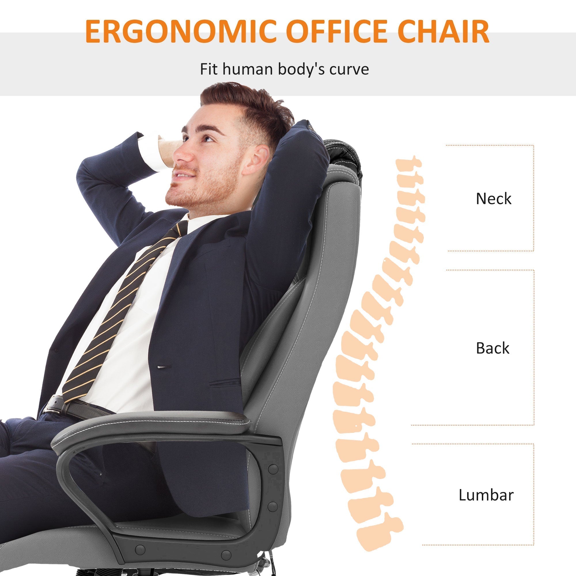 Vinsetto Office Chair with 6-Point Maaage and Back Heat, PU Desk Chair with Padded Seat and Armrest, Computer Chair with Tilt Function for Home, Grey