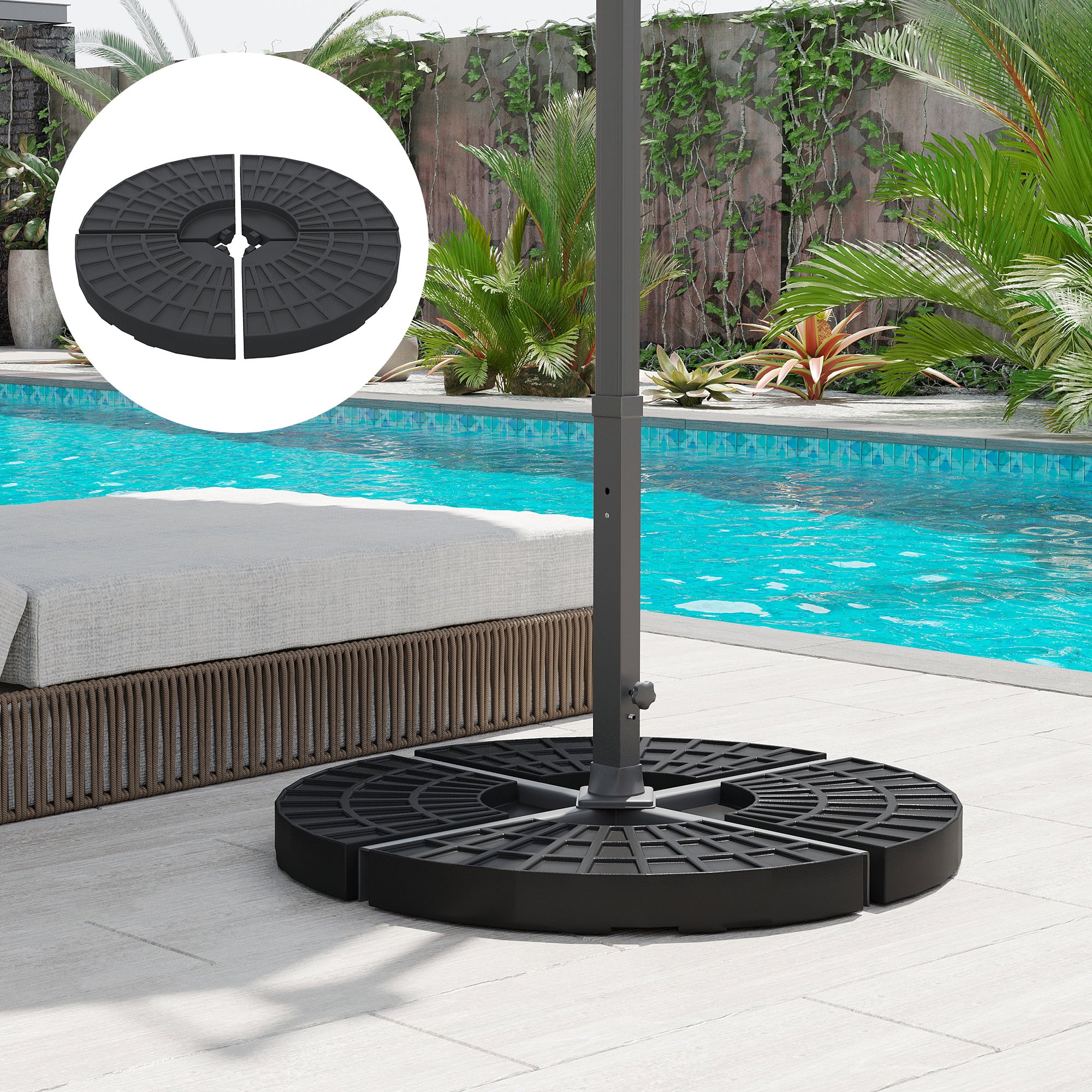 Outsunny 4 PCs 70KG Portable Round Parasol Base Umbrella Cross Stand Weights Holder Sand or Water Filled Outdoor Garden Patio