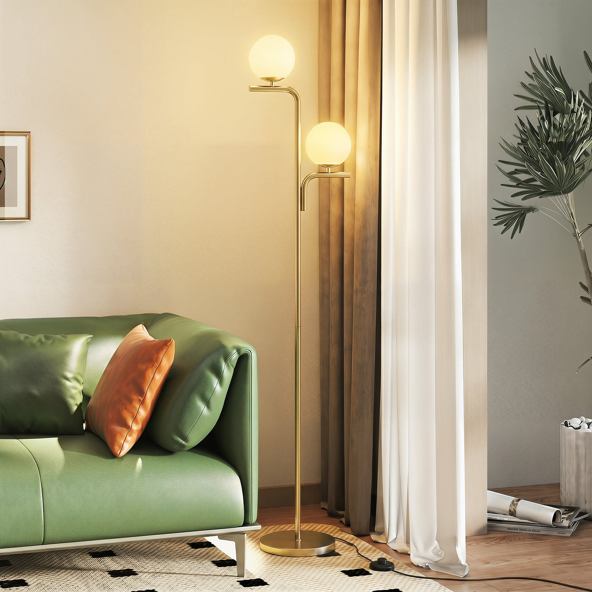 HOMCOM LED Floor Lamp, Modern Standing Lamp with 3 Colour Temperatures, Globe Glass Shades and Foot Switch, Gold Tone