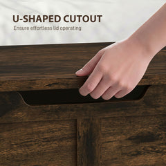 HOMCOM 127L Home Storage Box, with Safety Hinges - Rustic Brown Wood-Effect