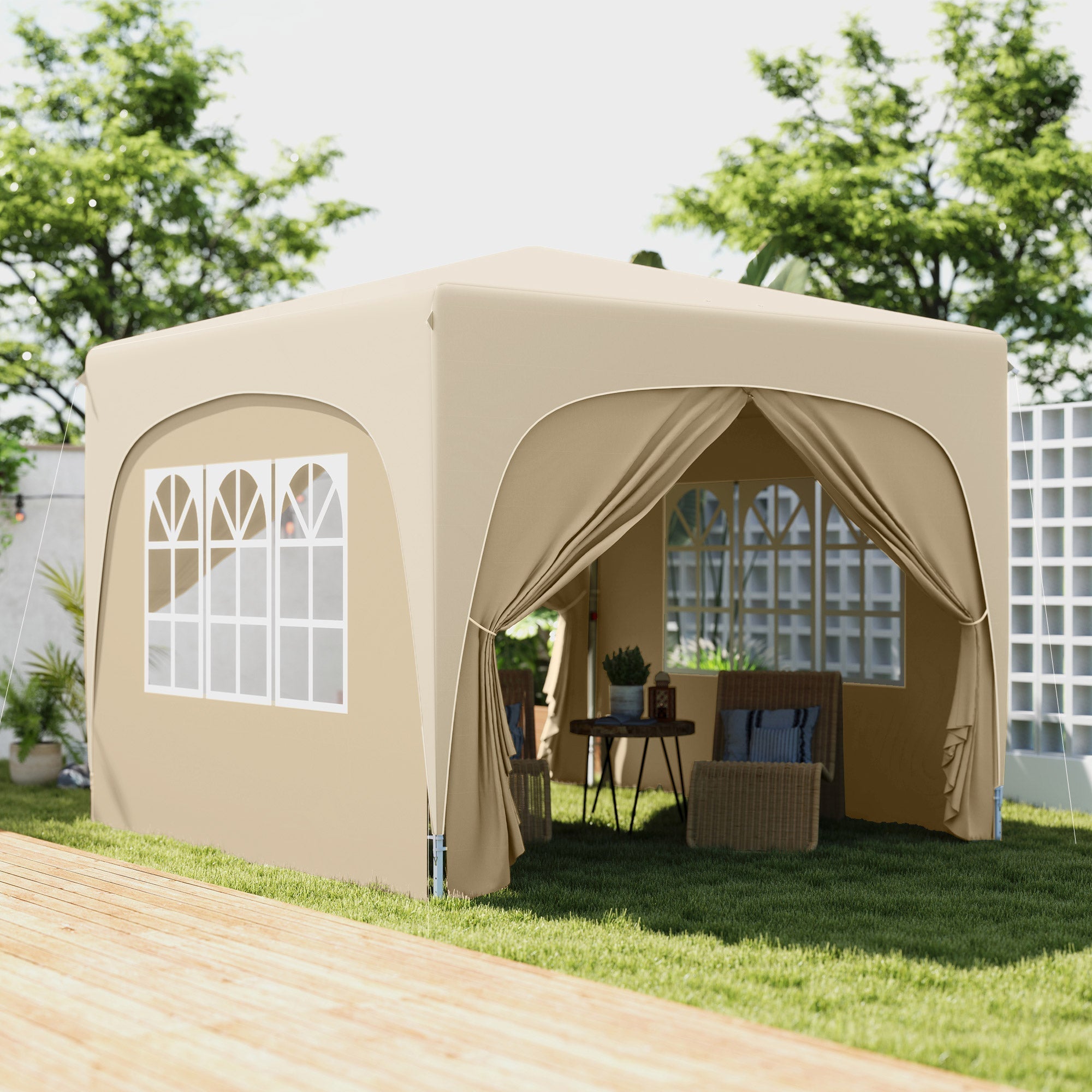 Outsunny 3 x 3m Pop-Up Gazebo Shelter, with Accessories - Sand