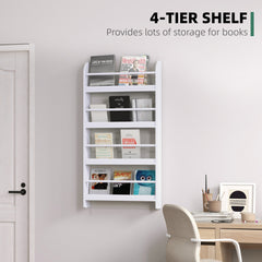 HOMCOM Bookcase, 4 Tier Wall Mounted Bookshelf, 15cm Depth Storage Shelving Rack for Bedroom Nursery Office Home, Accessories Supplies, White