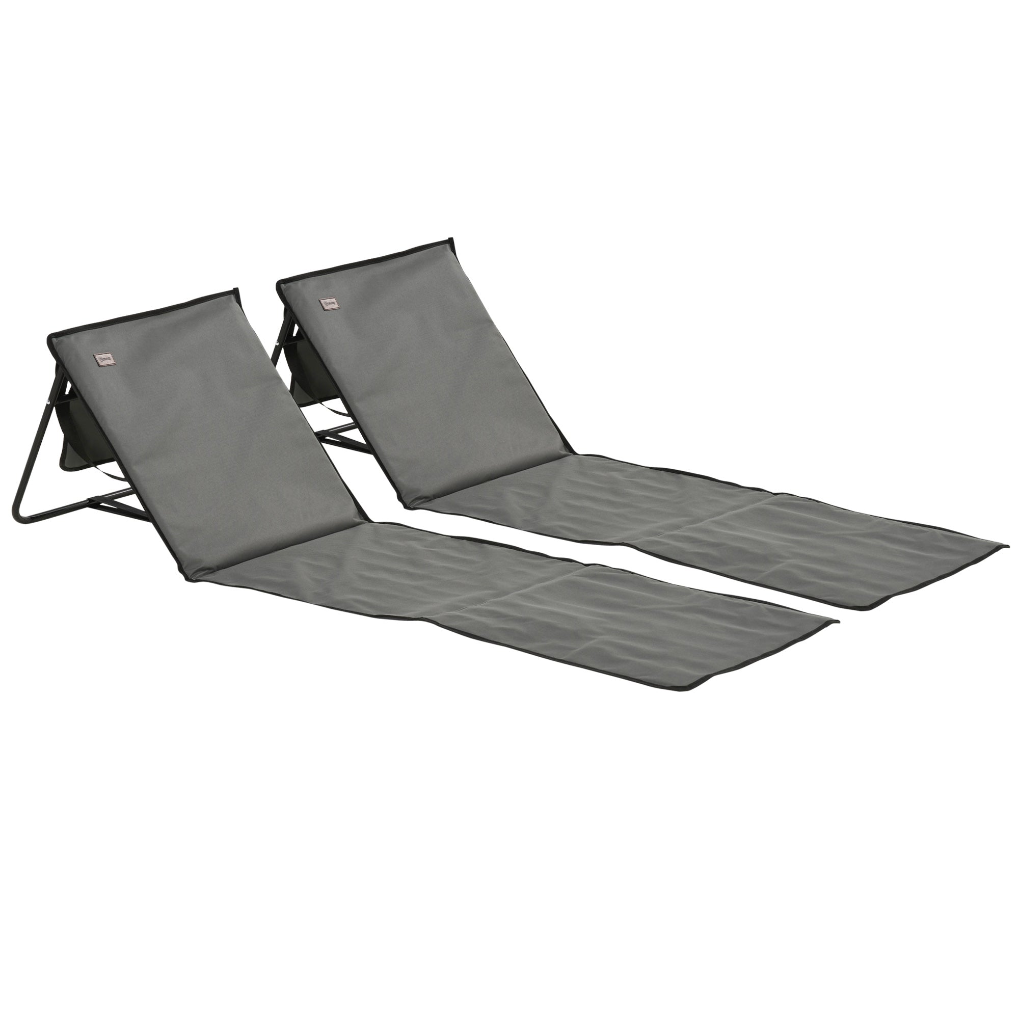Outsunny Set of 2 Foldable Garden Beach Chair Mat, Outdoor Sun Lounger Seats with Adjustable Back, Magazine Pocket, Carry Bag