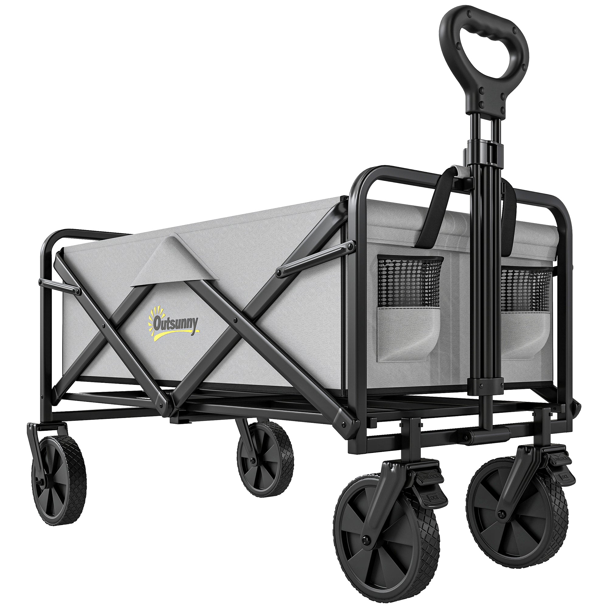 Outsunny Folding Pull Along Cart Cargo Wagon Trolley with Telescopic Handle - Dark Grey