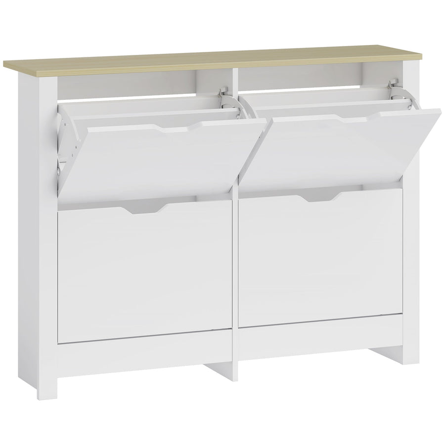HOMCOM Slim Shoe Cabinet, Narrow Shoe Cupboard with 4 Flip Drawers, Adjustable Shelves for 16 Pairs of Shoes, White