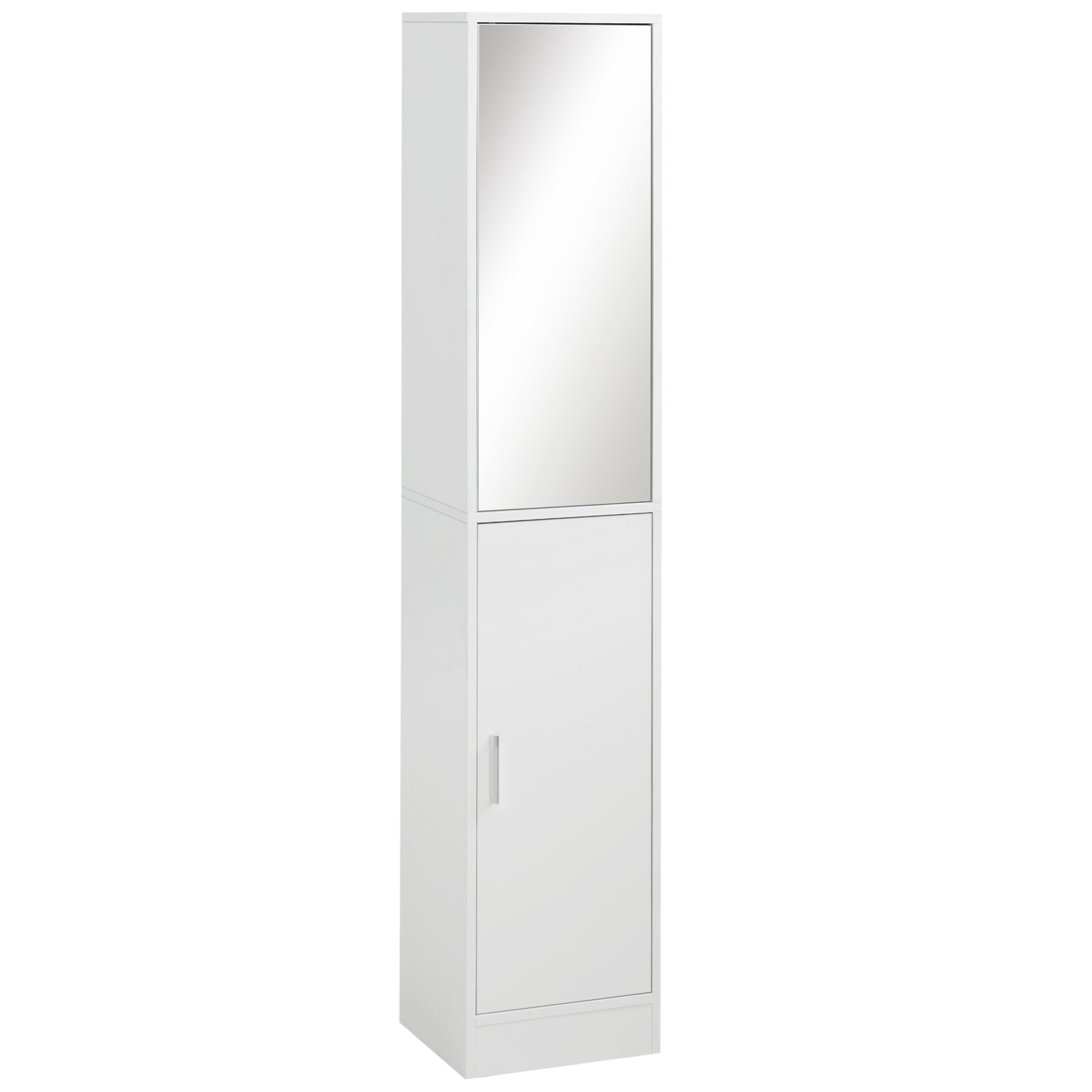 kleankin Tall Bathroom Cabinet with Mirror and Adjustable Shelf - White