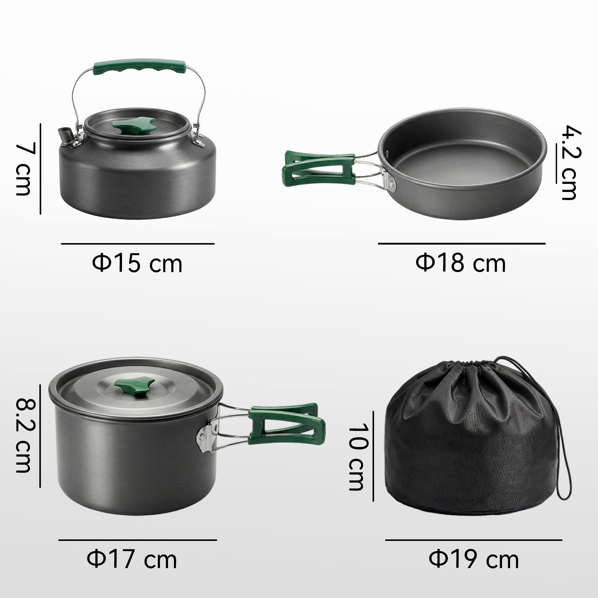 Outsunny Camping Cookware Set for 2-3 People, Ultralight Aluminium Camping Cooking Kit with Anti-Scald Handles, Grey