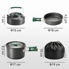 Outsunny Camping Cookware Set for 2-3 People, Ultralight Aluminium Camping Cooking Kit with Anti-Scald Handles, Grey