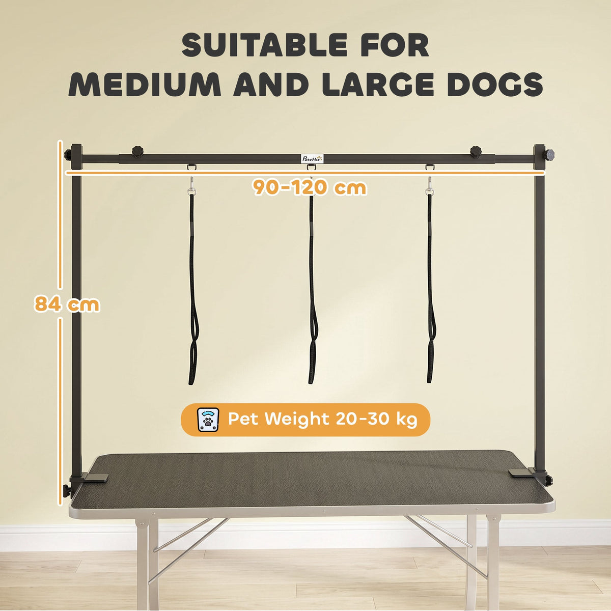 PawHut Dog Grooming Arm Adjustable H-Shape Dog Grooming Table Arm with Clamp and 3 Nooses Black