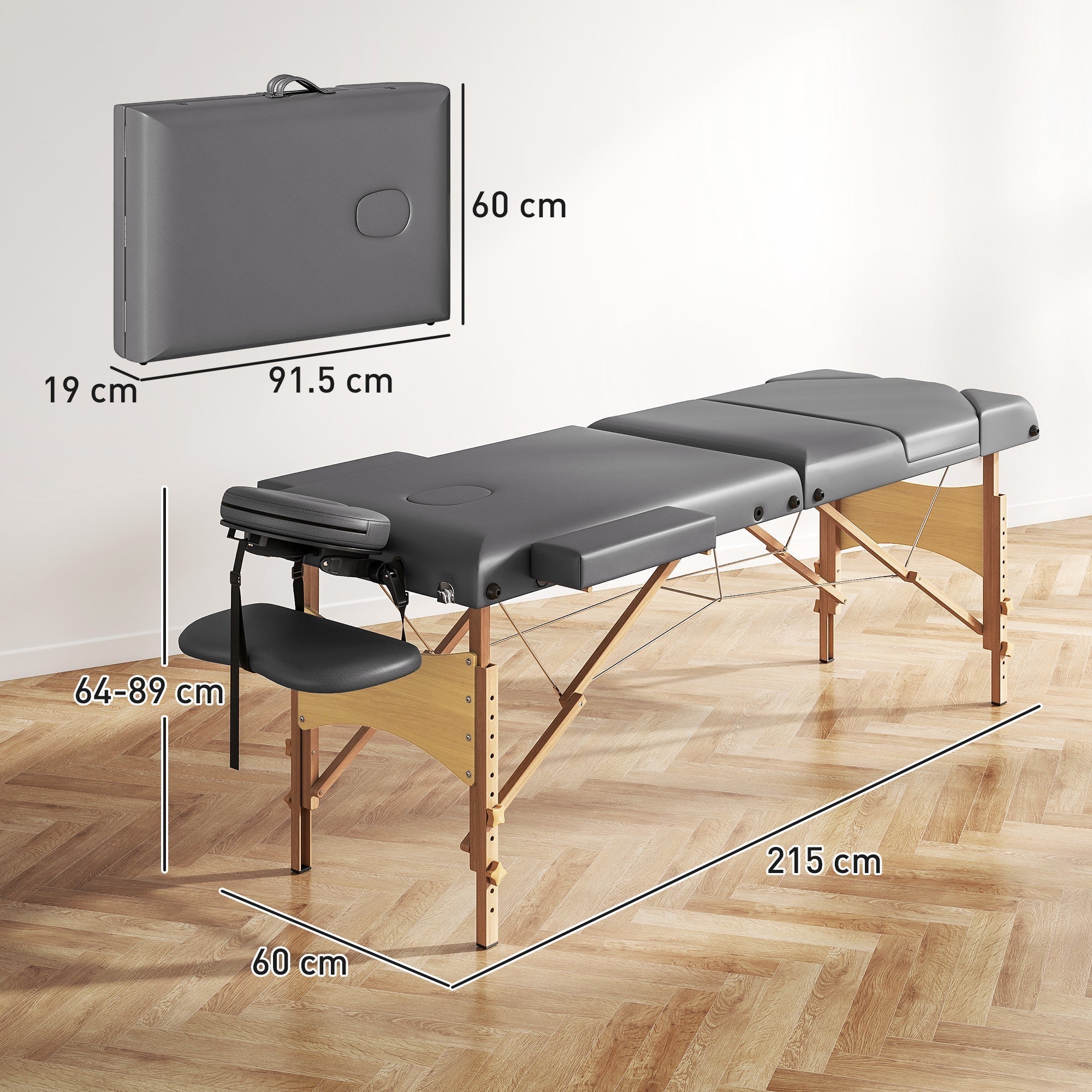 HOMCOM Adjustable Folding Massage Table - Grey