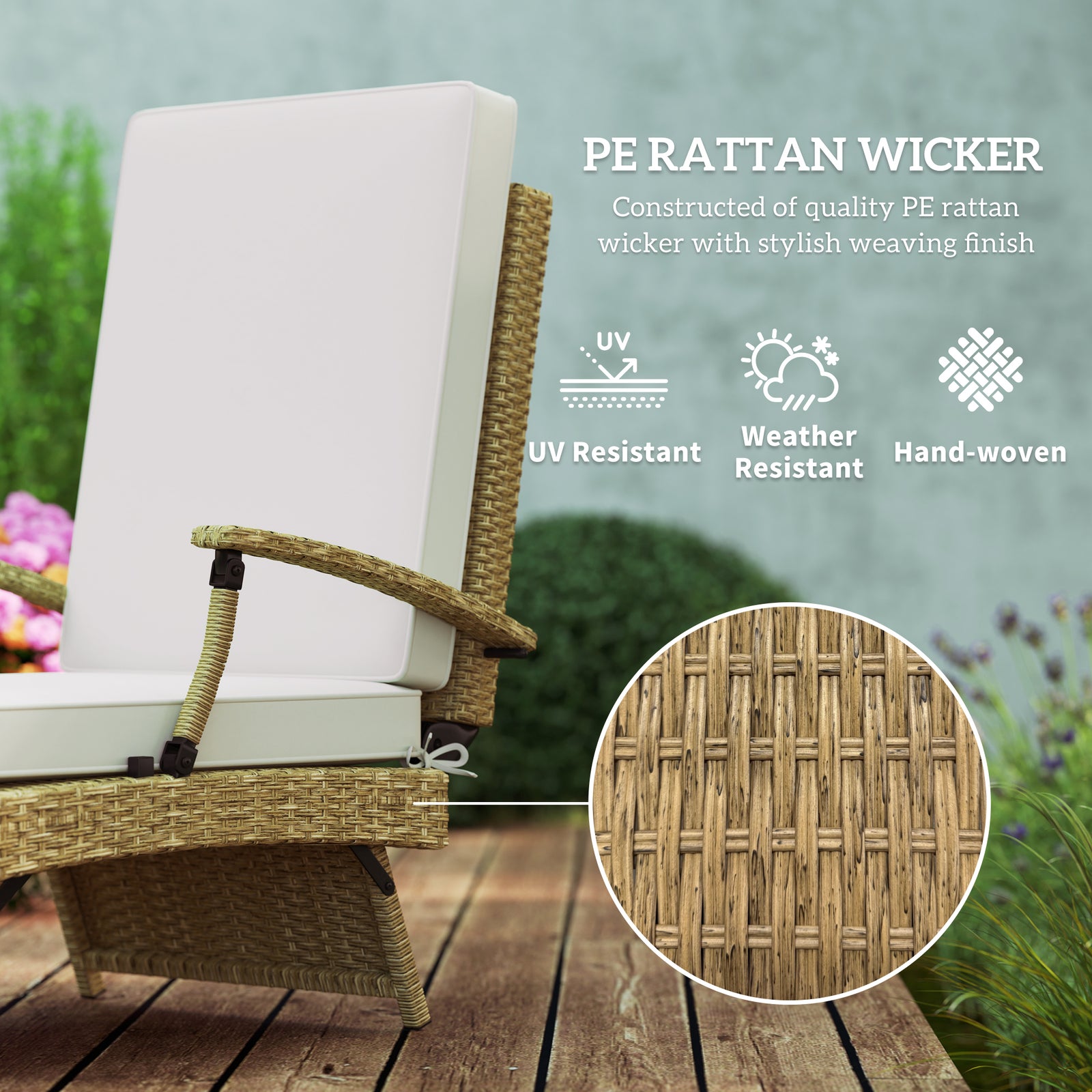 Outsunny 80° Reclining Rattan Lounger - White/Beige