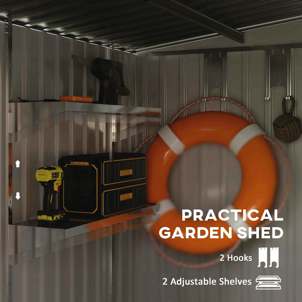 Outsunny 7 x 5ft Galvanised Metal Shed, with Sliding Door - White