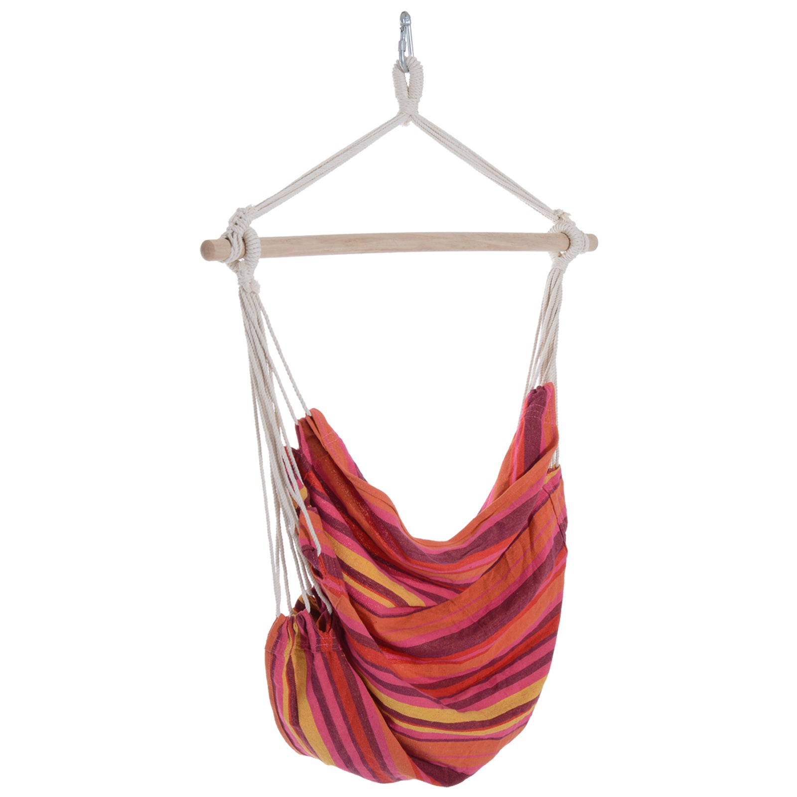 Outsunny Outdoor Hanging Rope Chair with Cotton Rope, Garden Hammock Chair with Wooden Support Bar Cotton Cloth, Portable Garden Chair for Patio & Tree, Red