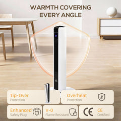 HOMCOM 1100W/2200W Space Heater with 65° Oscillation, Electric Heater with 2 Heat and Fan, 8-Hour Timer, Overheat & Tip Over Protection for Bedroom, 29 inch