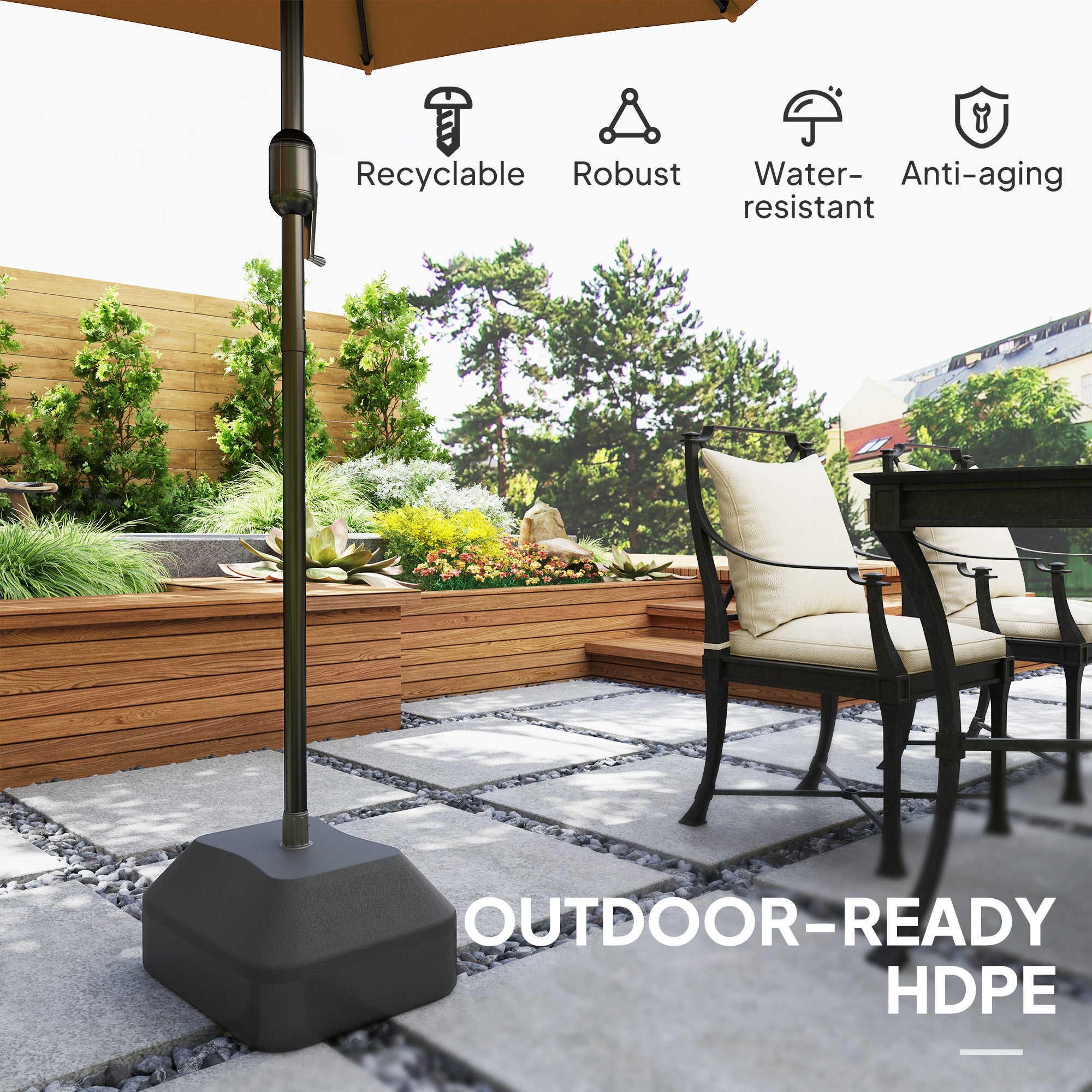 Outsunny Fillable Garden Parasol Base, Heavy Duty Parasol Base Stand Outdoor Umbrella Stand, Filled Up to 24kg with Sand or 20kg with Water, Sun Umbrella Base for 38 mm Poles, Black