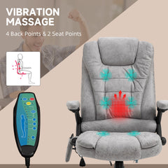 Vinsetto Massage Recliner Chair Heated Office Chair with Six Massage Points Microfiber Cloth 360 Swivel Wheels Grey