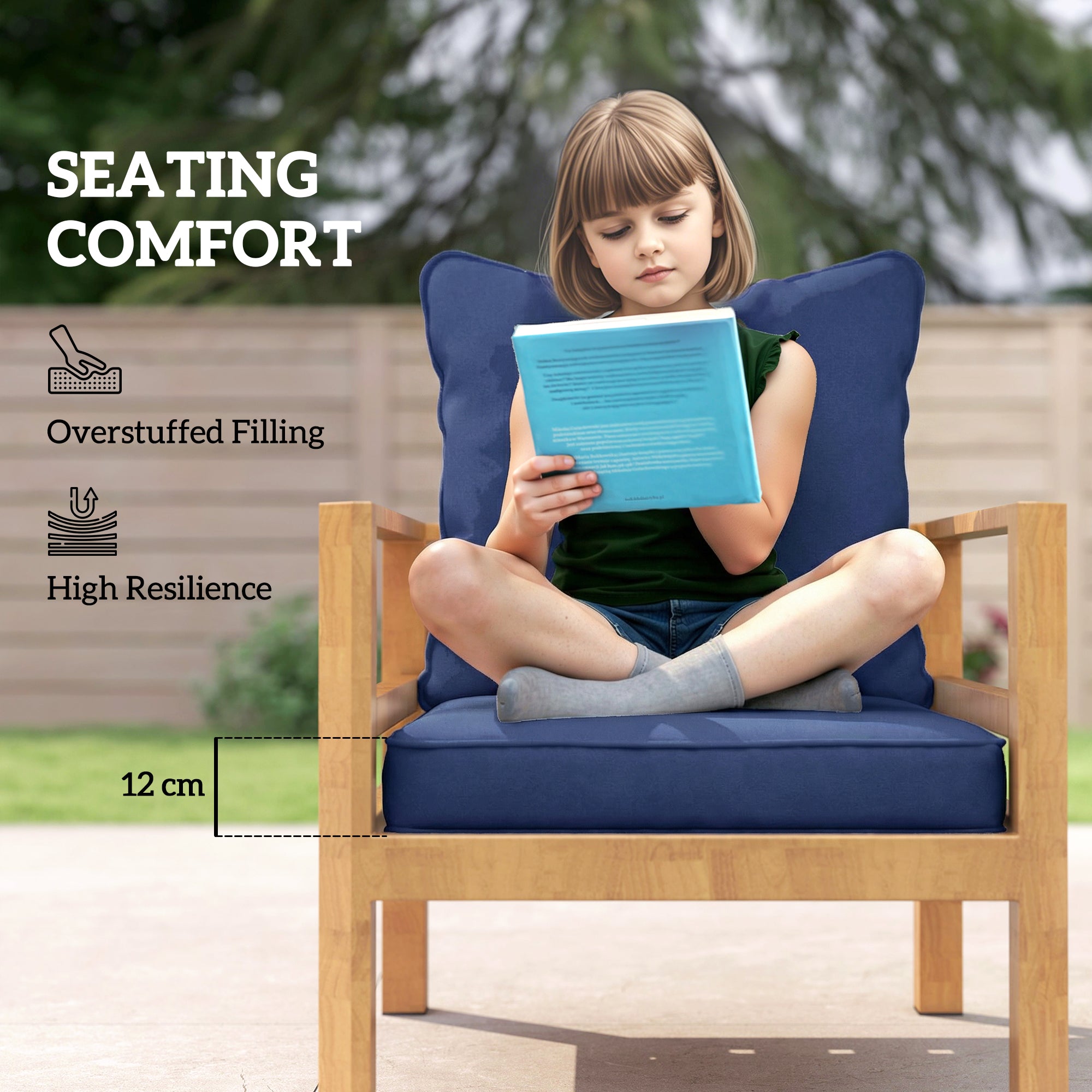 Outsunny Seat and Back Padded Cushion Set, CUSHION ONLY - Dark Blue