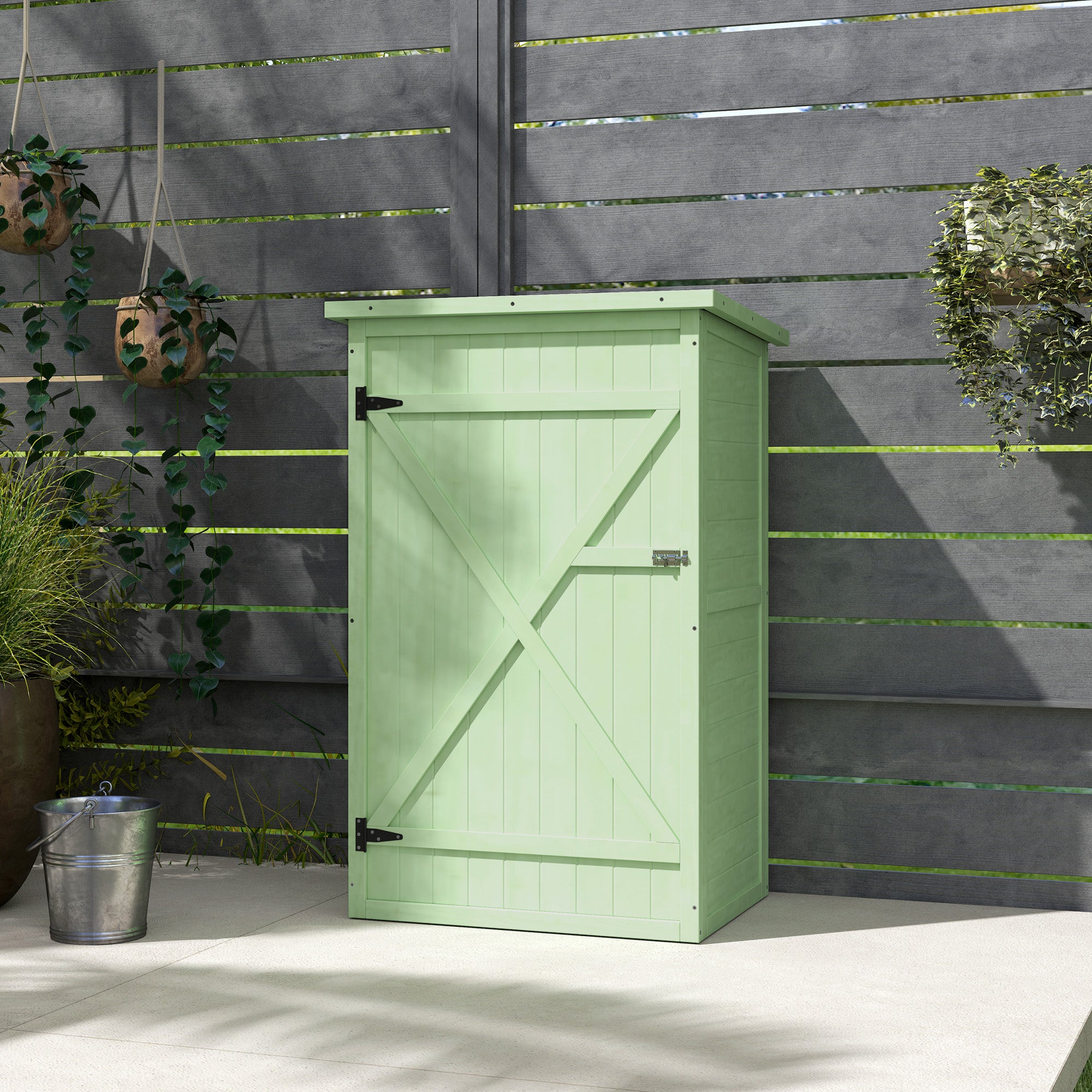 Outsunny Wooden Small Shed, Garden Storage Shed with Shelves and Bolt Latch, 75L x 56W x115H cm, Green