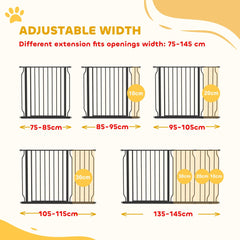 PawHut Extra Wide Dog Safety Gate, with Door Pressure, for Doorways, Hallways, Staircases - Black