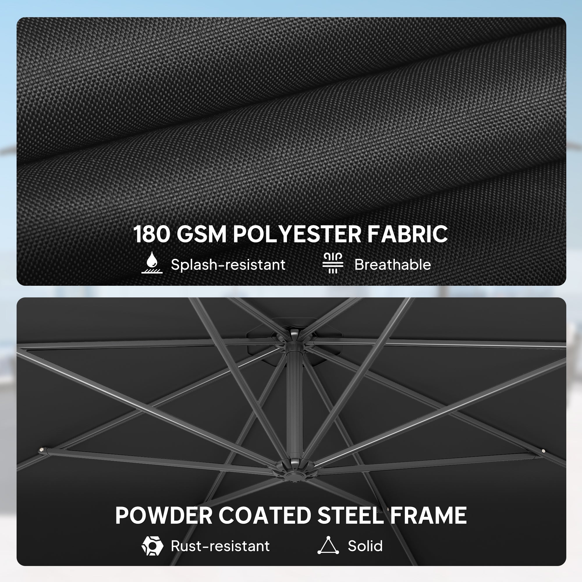 Outsunny 3 m Overhanging Cantilever Parasol, with Cross Base - Black