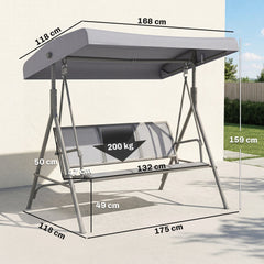 Outsunny 3 Seater Swing Chair, Garden Swing Bench with Adjustable Tilting Canopy, Breathable Mesh Seat and Heavy Duty Steel Frame for Patio, Garden, Grey