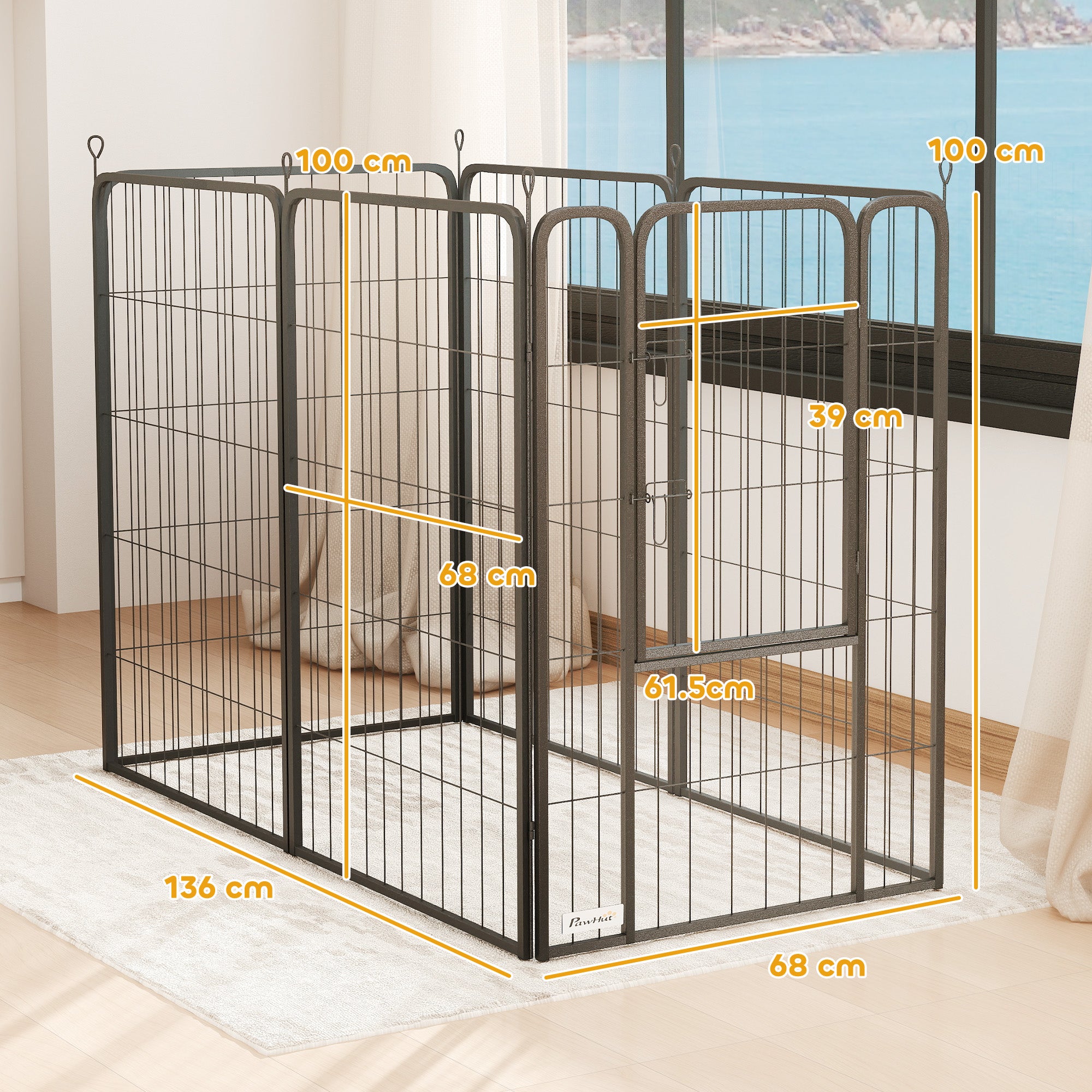PawHut 6 Panels Heavy Duty Dog Playpen with Secure Door, for Indoor Outdoor, for Garden, Camping, 100cm High