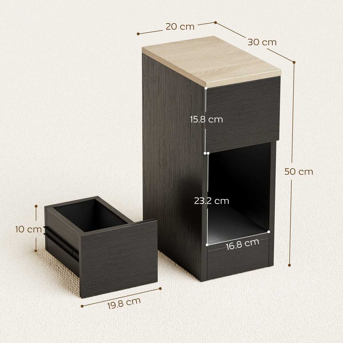 HOMCOM Set of Two Modern Storage Bedside Tables - Black