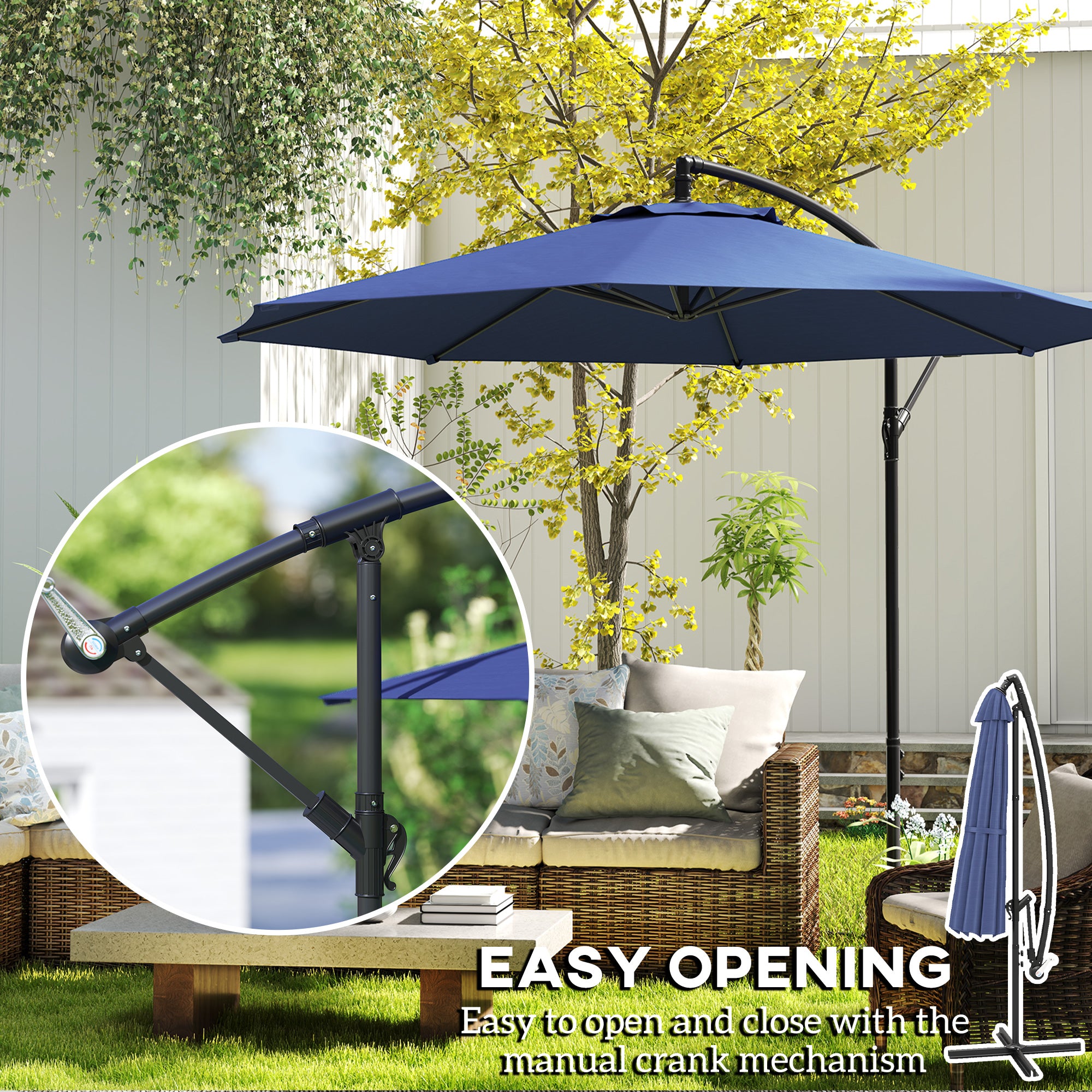 Outsunny 2.45m Overhanging Cantilever Parasol, with Cross Base - Blue