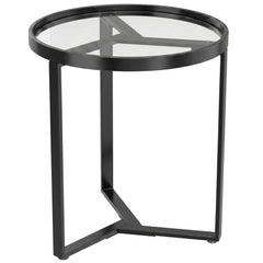 HOMCOM Round Side Table with Tempered Glass Top and Geometric Metal Frame for Small Space, Black