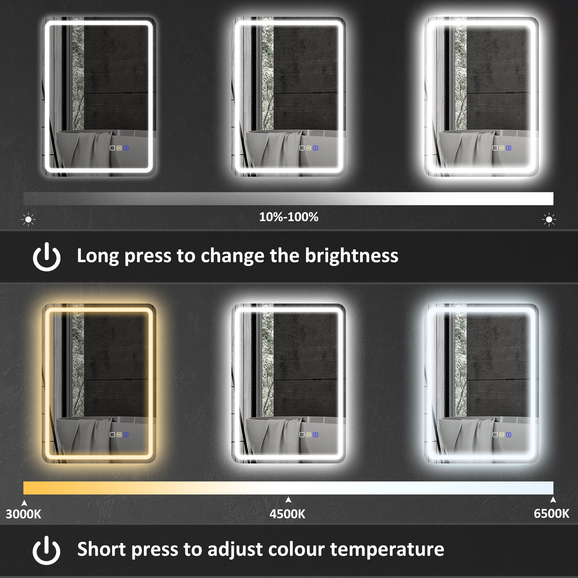 HOMCOM 70 x 50 cm Bluetooth Bathroom Mirror - Silver-Tone