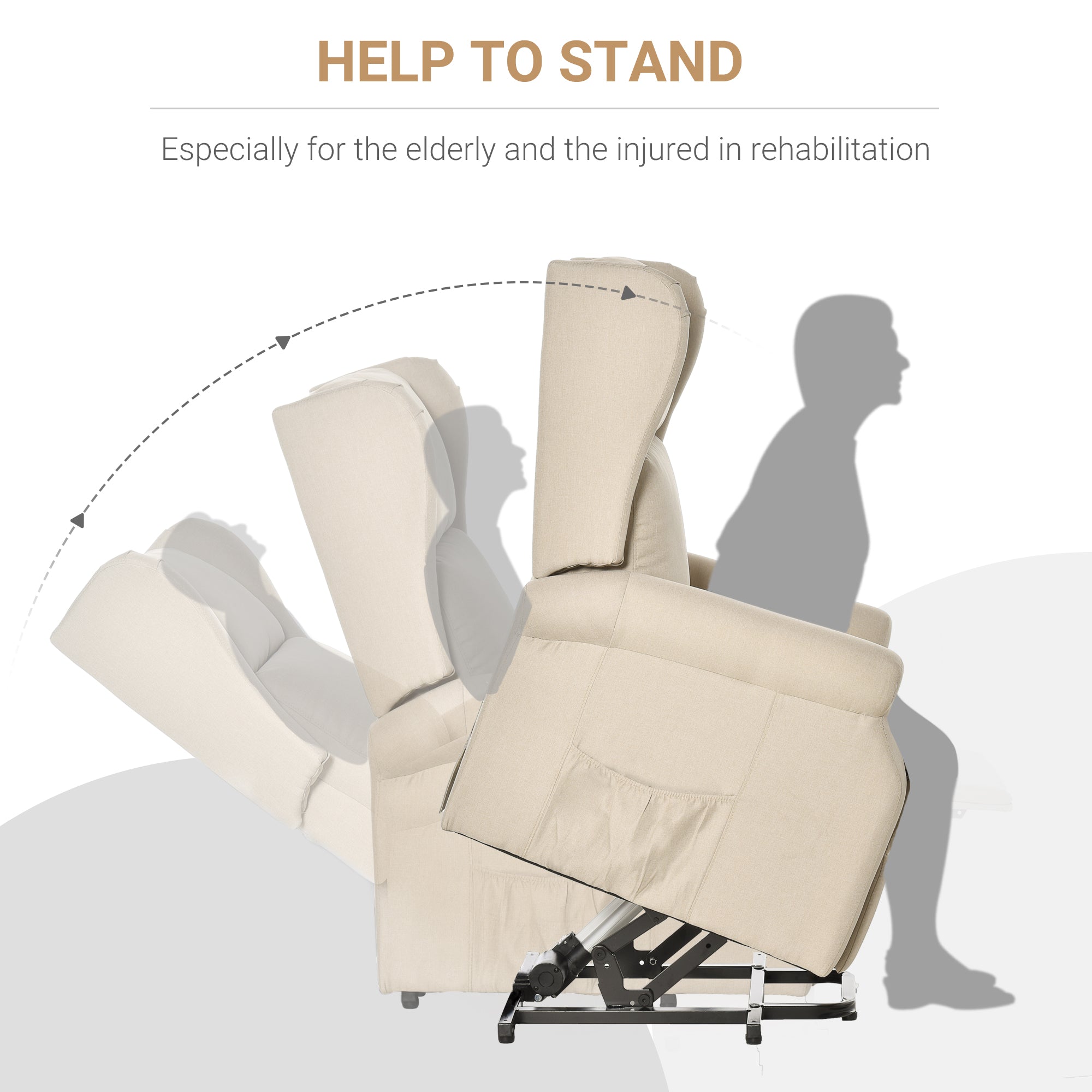 HOMCOM Power Lift Recliner Armchair, Electric Lift Chair for Elderly, Fabric Riser and Reclining Chair with Remote Control, Side Pockets, Extended Footrest, for Living Room, Beige