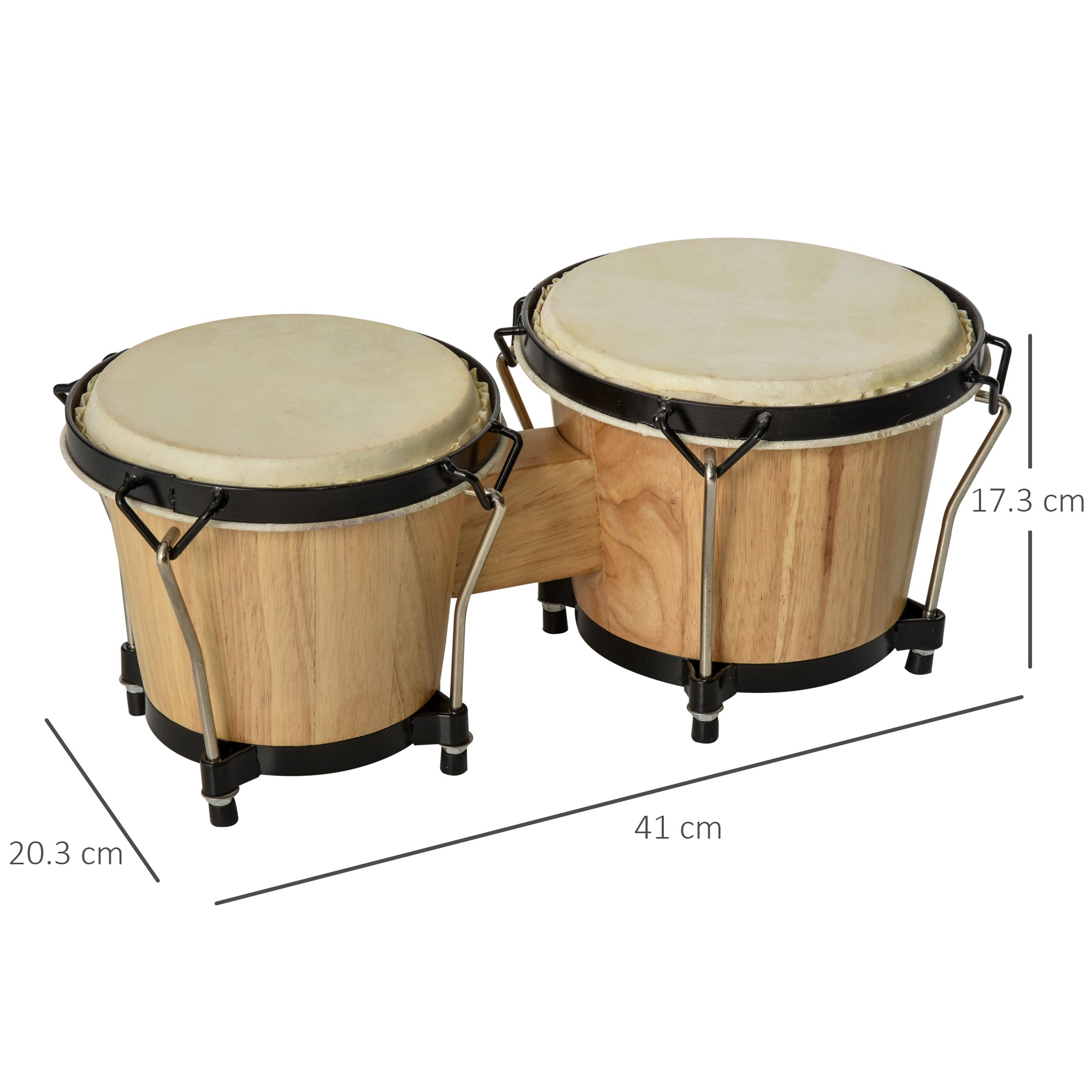 HOMCOM Wooden Bongo Drum Set 7.75" & 7" w/ Drum Head, Percussion Instrument, Drums, Tuning Wrench For Adults Beginners
