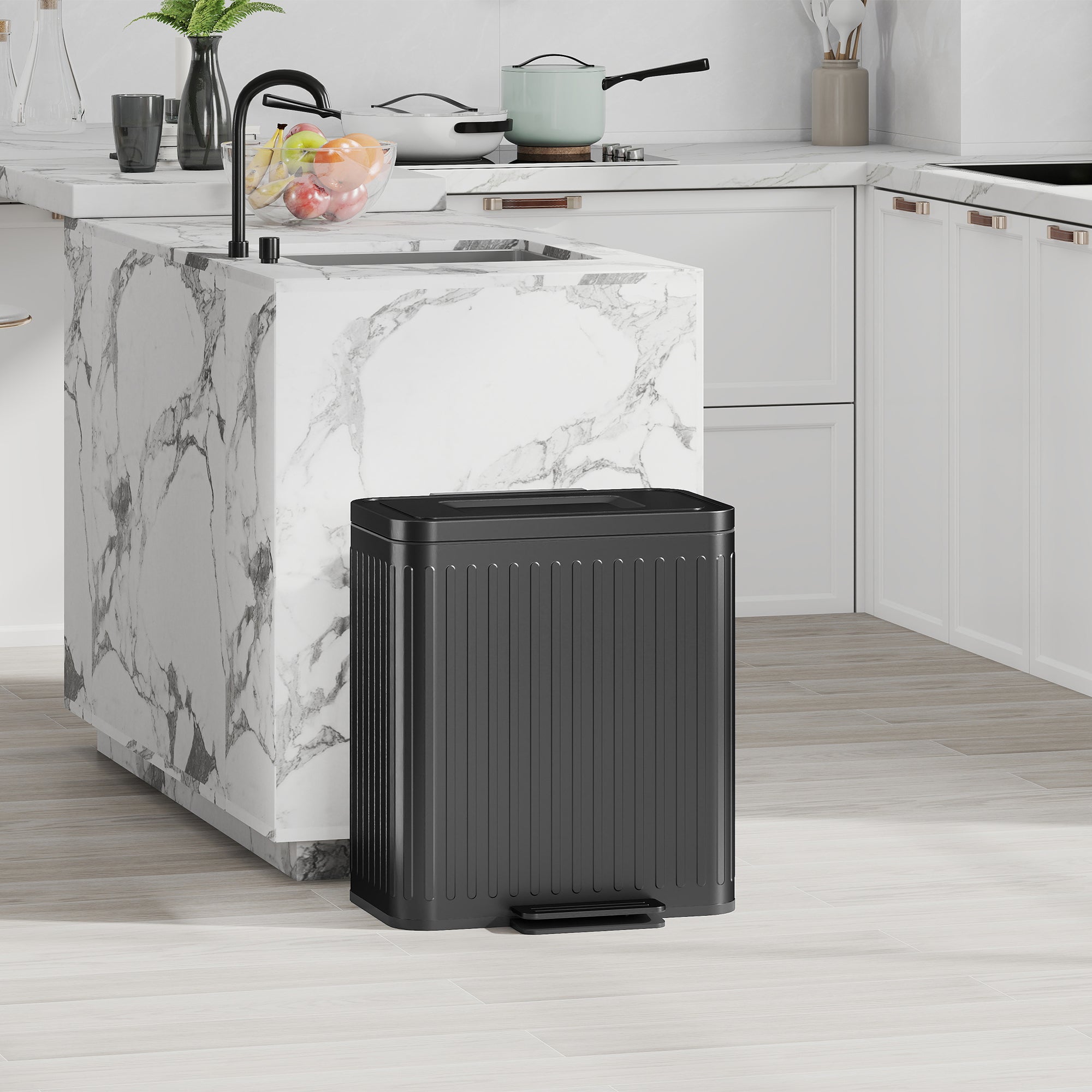 HOMCOM 40L Dual Compartment Rubbish Bin, with Soft-Close Lid - Black