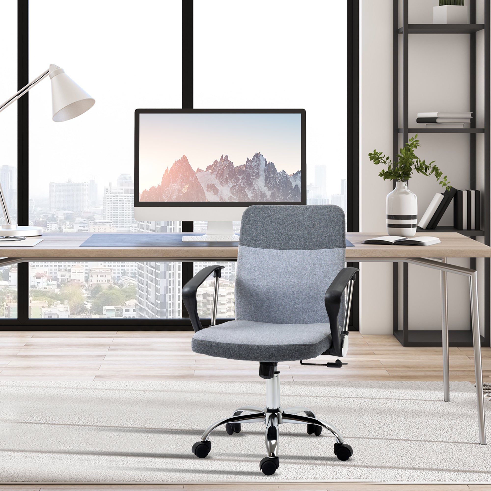 Vinsetto Office Chair Linen Fabric Swivel Computer Desk Chair Home Study Adjustable Chair with Wheels, Grey