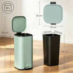 HOMCOM 30L Kitchen Bin, Compact Pedal Bin with Soft-Close and Stay-Open Lid, Removable Bucket for Kitchen, Home, Office, Green