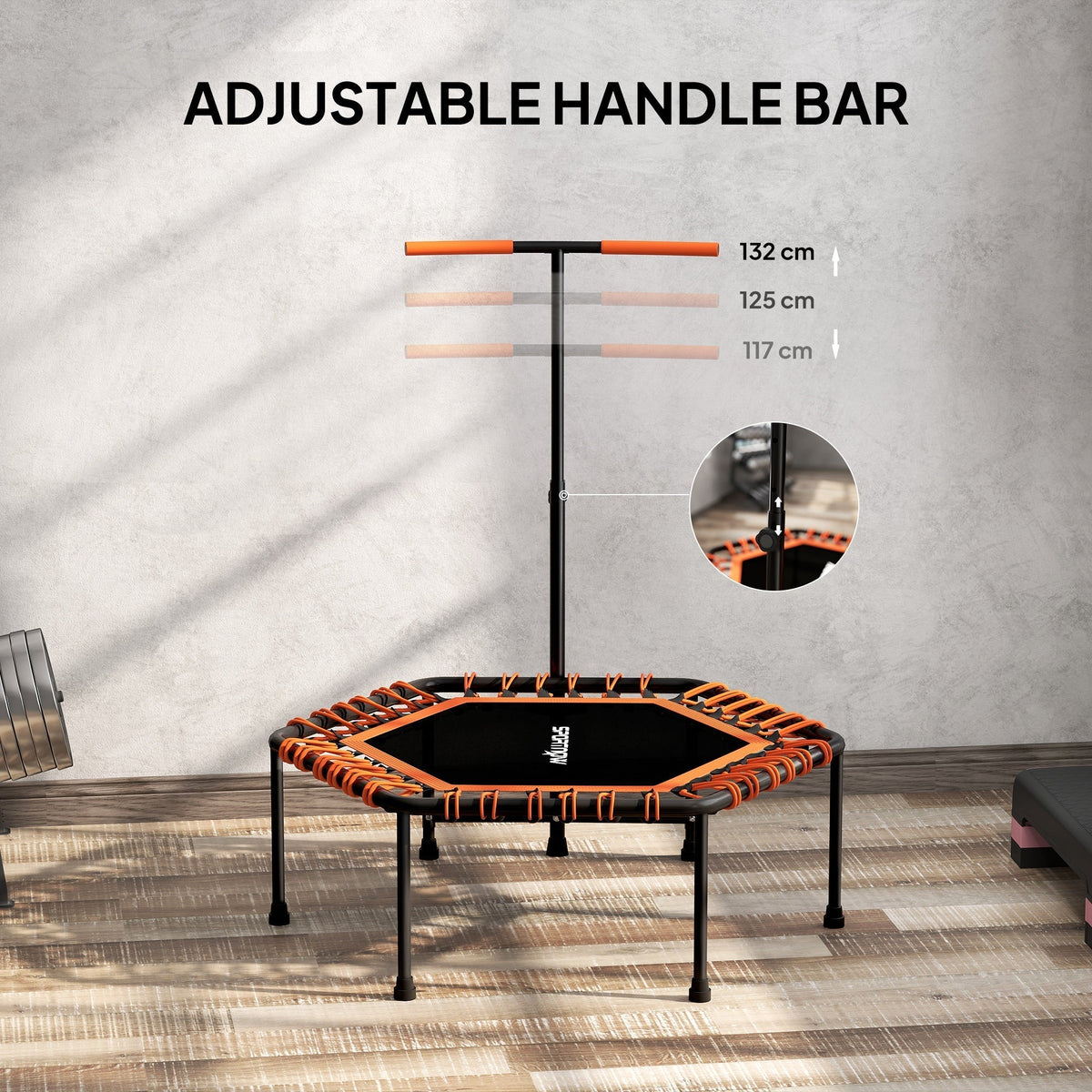 SPORTNOW 45" Rebounder Trampoline for Adults, Quiet Bungee Rebounder with LED Lights and Adjustable Handle, Orange - product