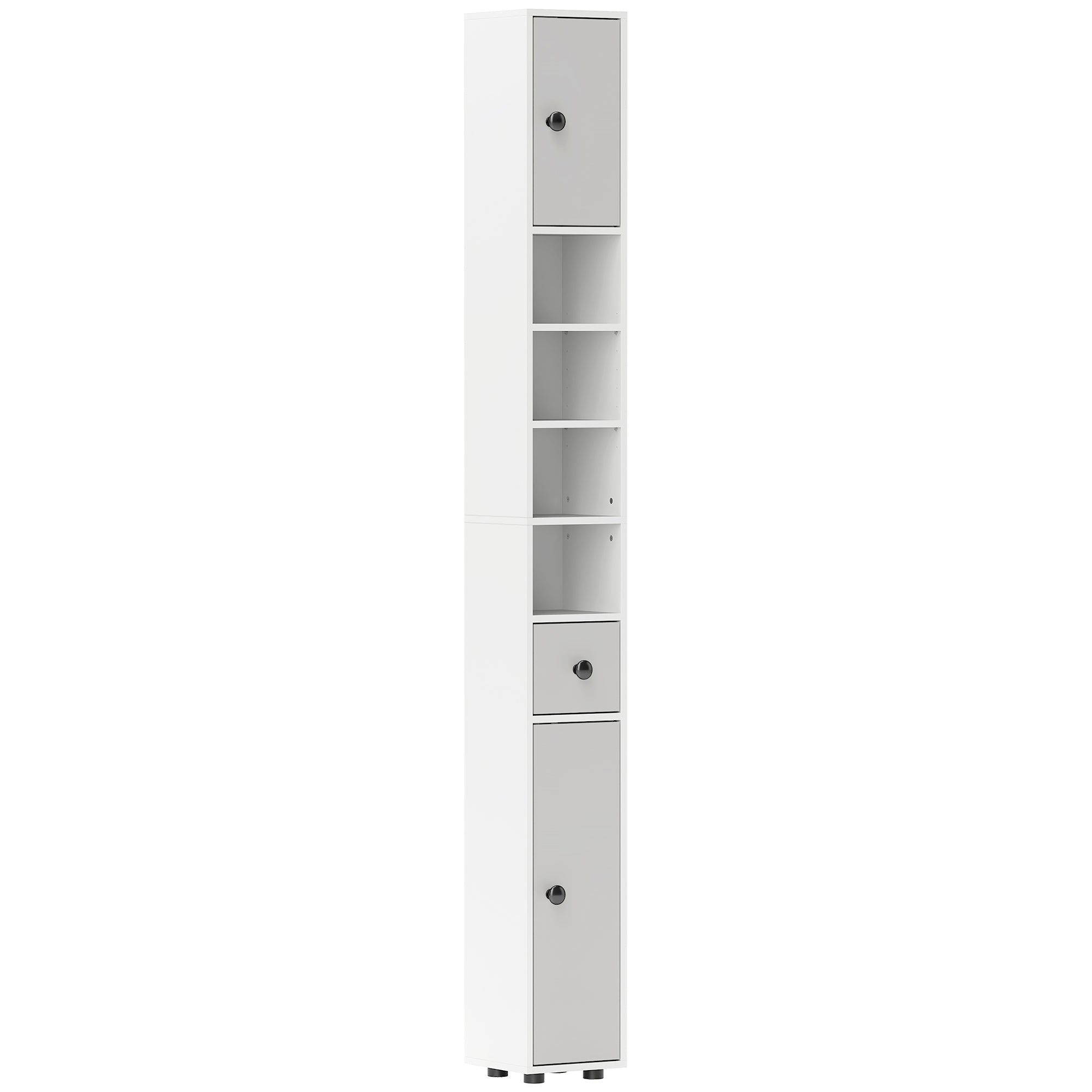 kleankin 180cm Slim Bathroom Cabinet, with Drawer, Shelves and Cupboards - Light Grey