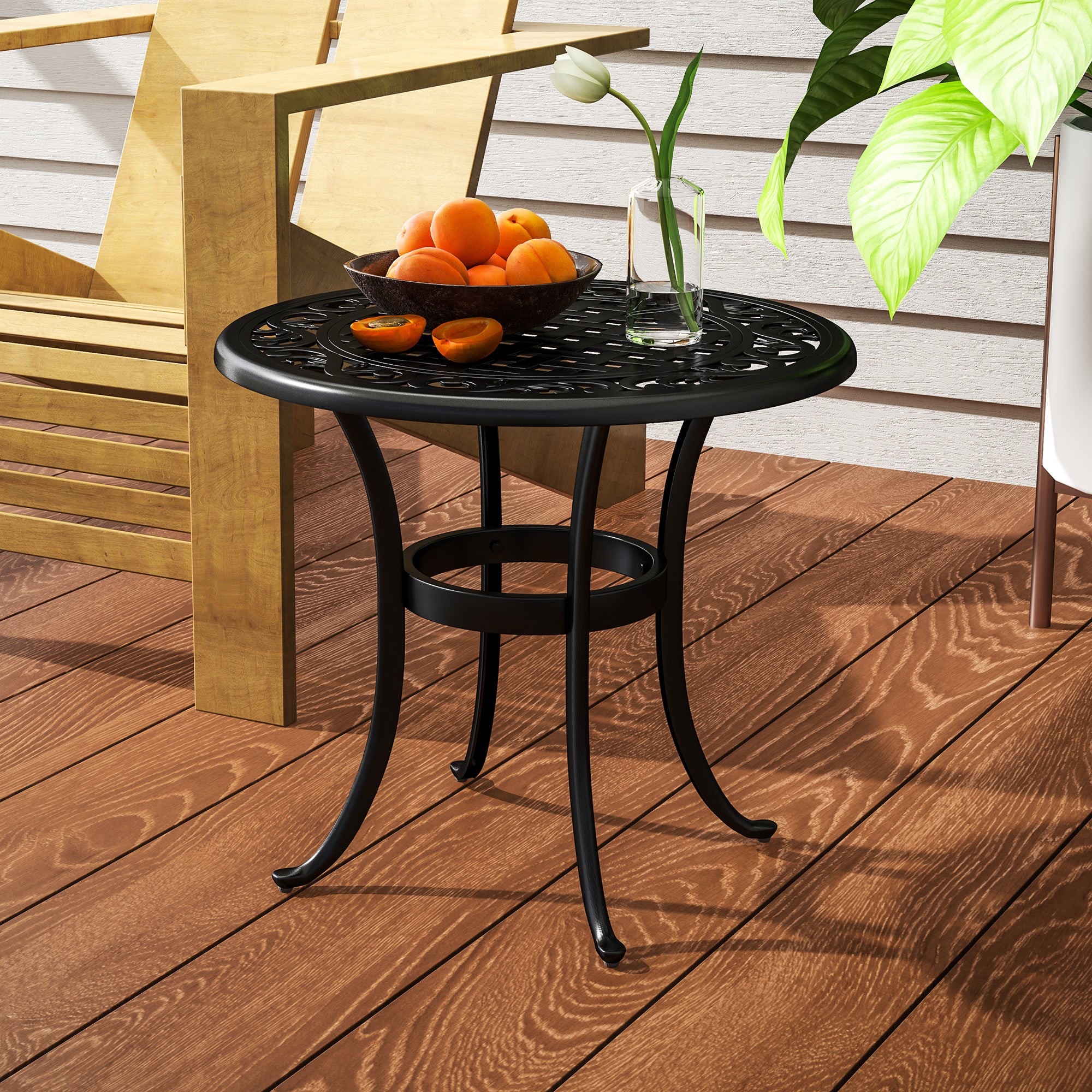 Outsunny Outdoor Garden Table, Cast Aluminium Patio End Table with Anti-slip Foot Pads for Garden, Patio, Balcony, 60 x 52.5cm, Black