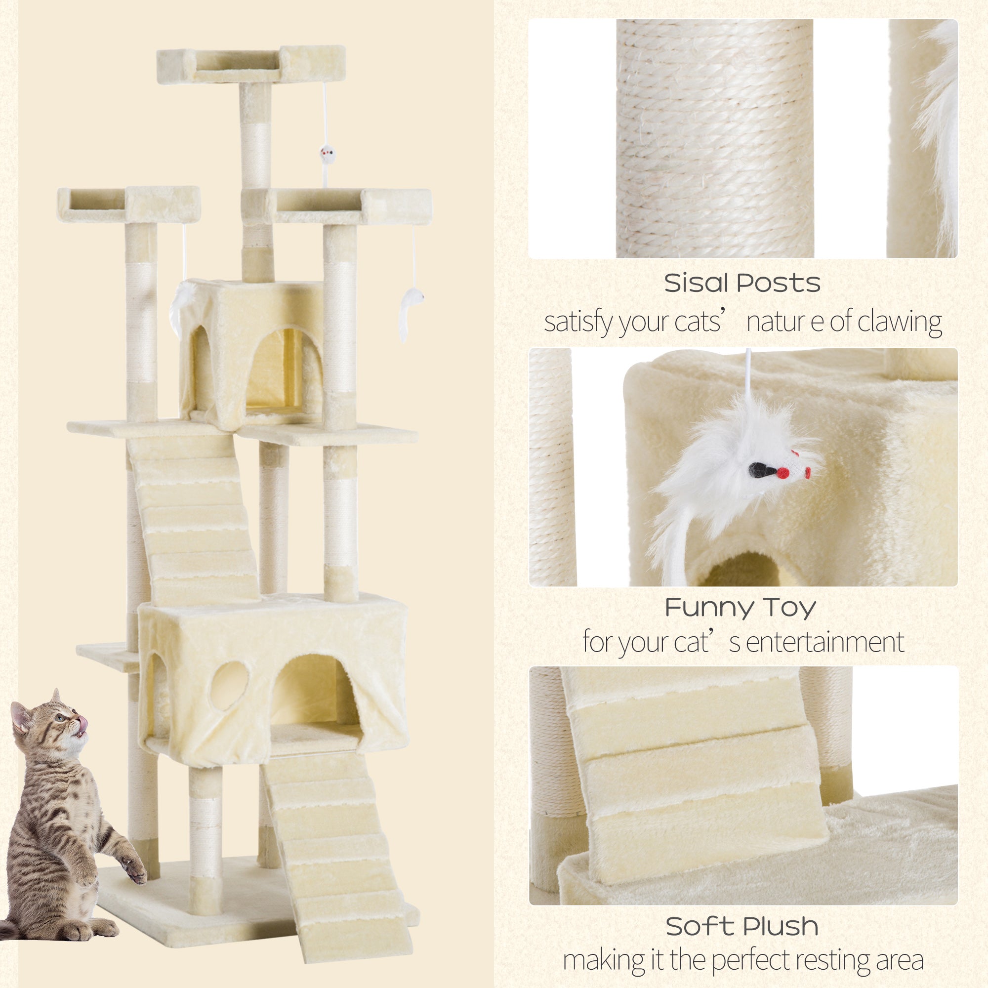 PawHut Cat Tree for Indoor Cats Play Tower Activity Center Kitten Scratch Post Climbing Tower 181 cm