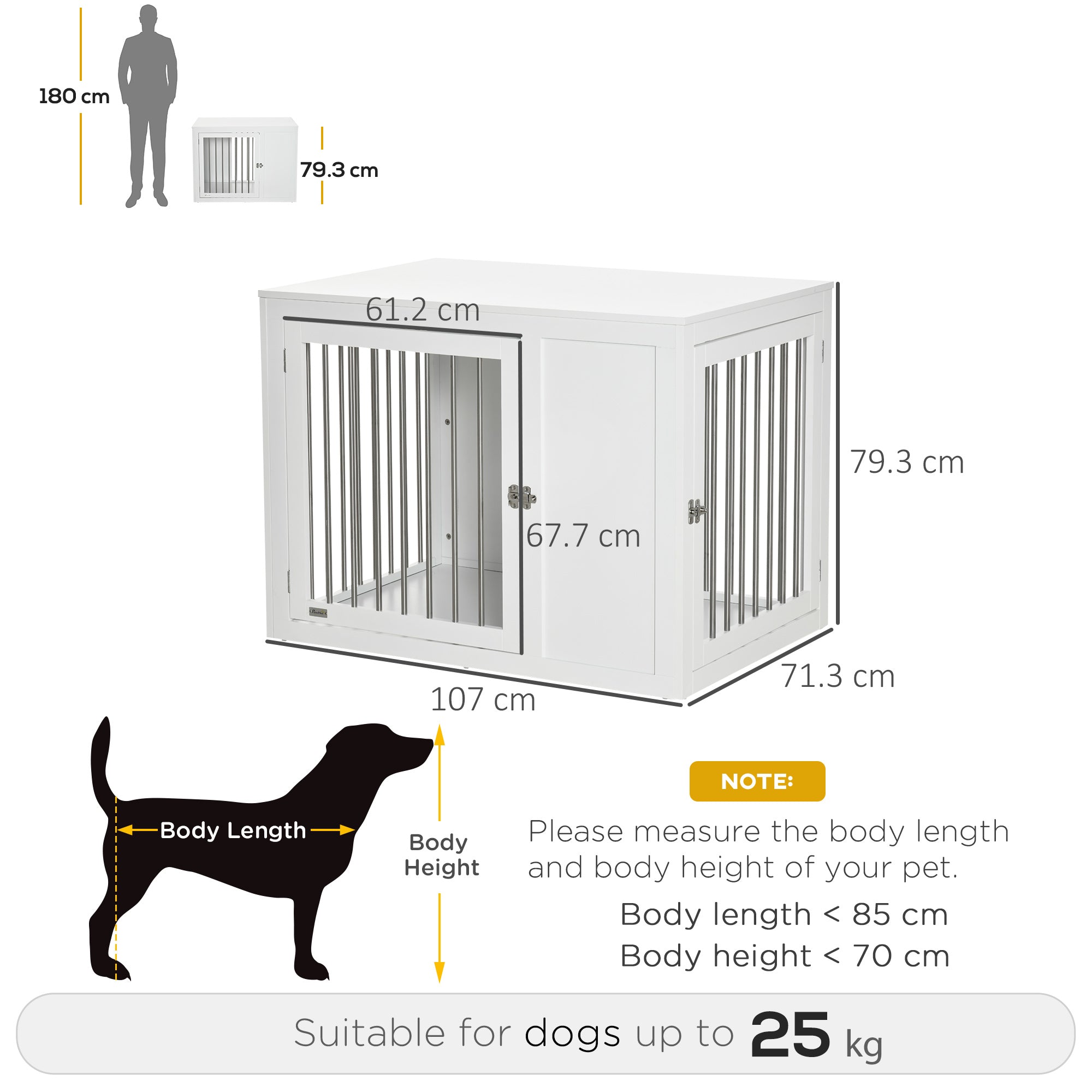 PawHut 2-in-1 Dog Cage and Side Table, with Two Lockable Doors, for Medium Large Dogs - White