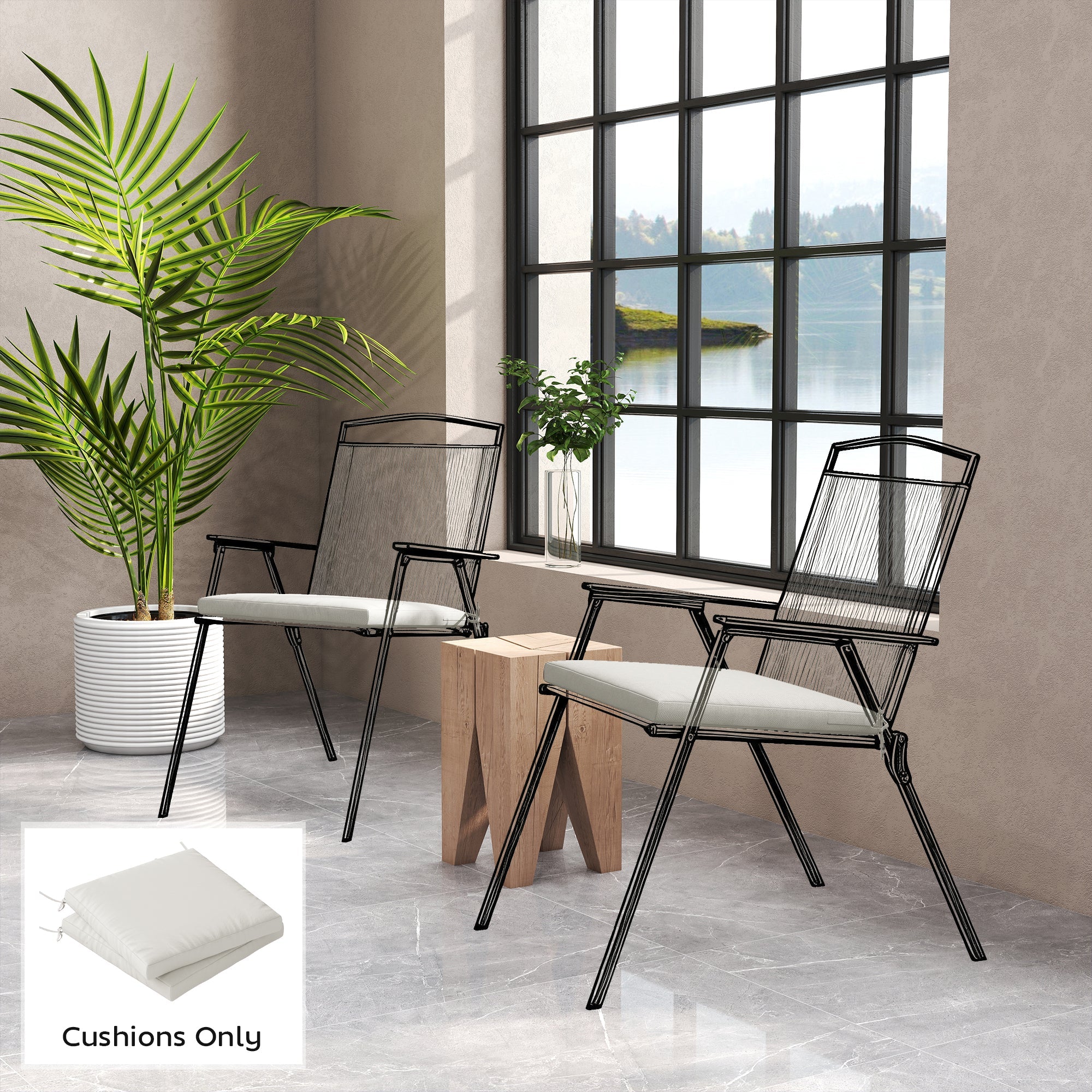 Outsunny Outdoor Seat Cushions Set of 2 with Ties, Waterproof Garden Seat Pads, Cream White