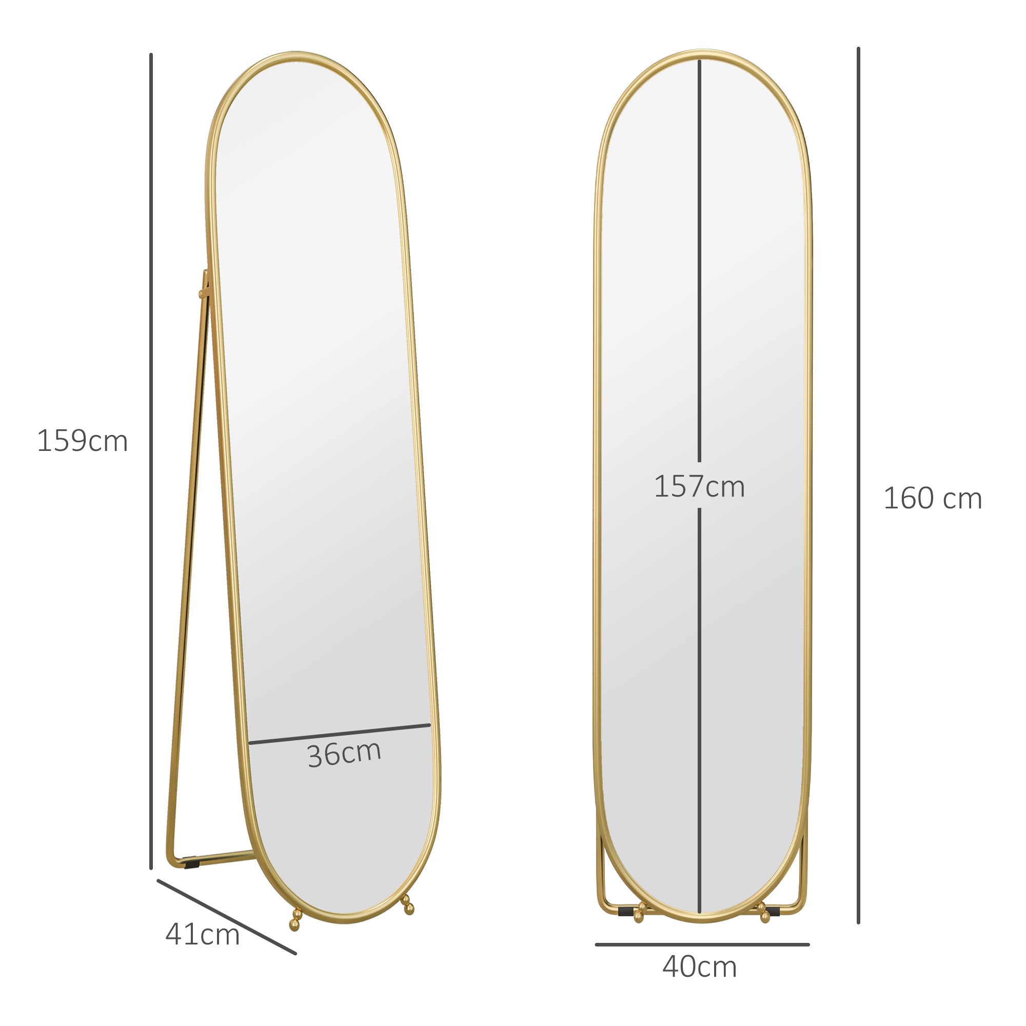 HOMCOM Two-Way Curved Full Length Mirror - Gold Tone